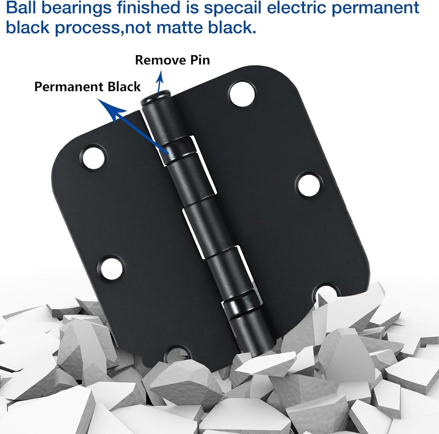 1 Pack Ball Bearing Door Hinges Matte Black 3.5 Inch 5/8" Radius Round Anti Squeak Interior 3-1/2"Flat Iron Bifold Standard Office Bedroom Indoor for Doors 3 ½" Hardware Home House Decor Accessories