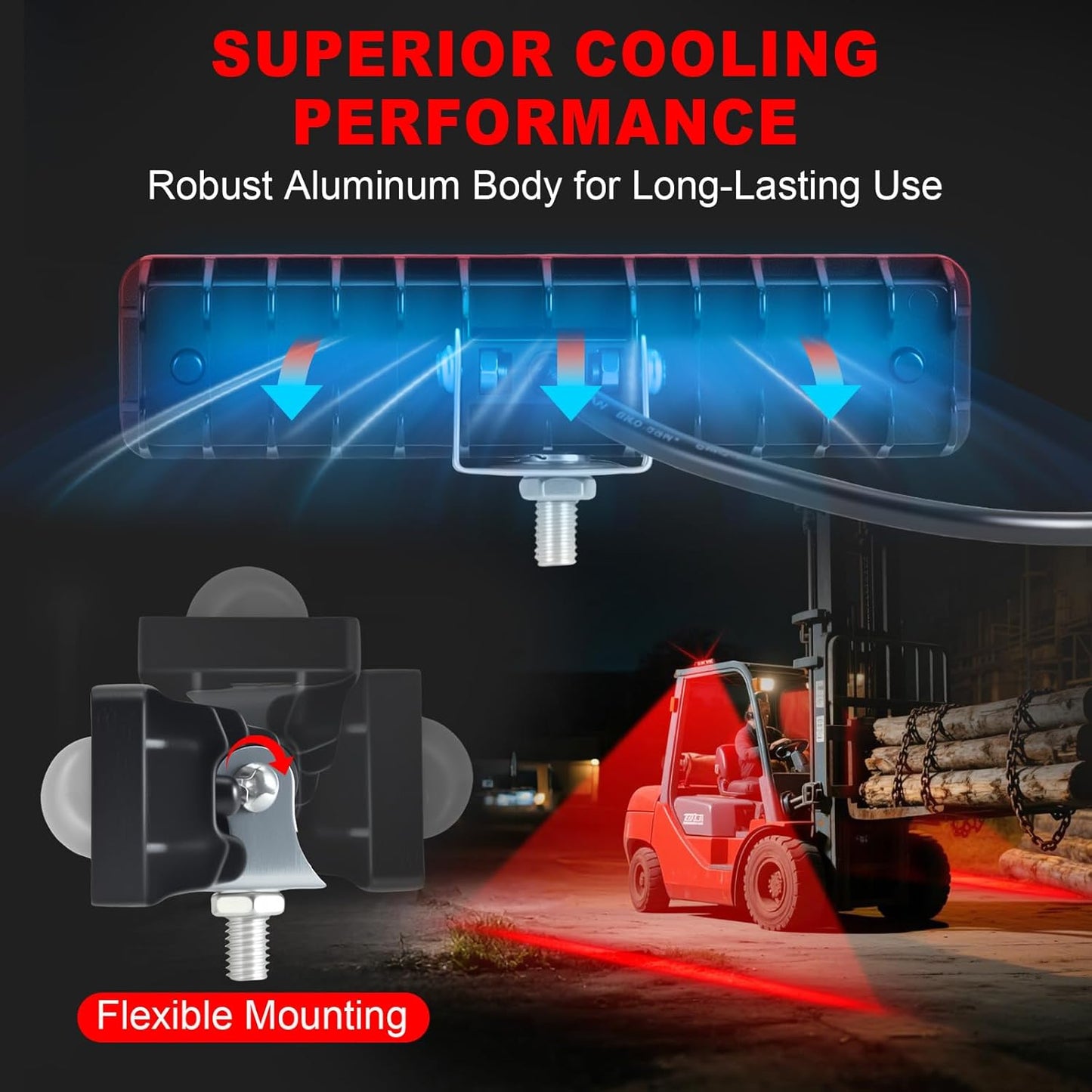 LED Forklift Safety Light Red for AGV Automated Guided Vehicle, Forklift Truck, Industrial Lift, Warehouse Safety, IP67 Waterproof, Aluminum Housing (2PCS)