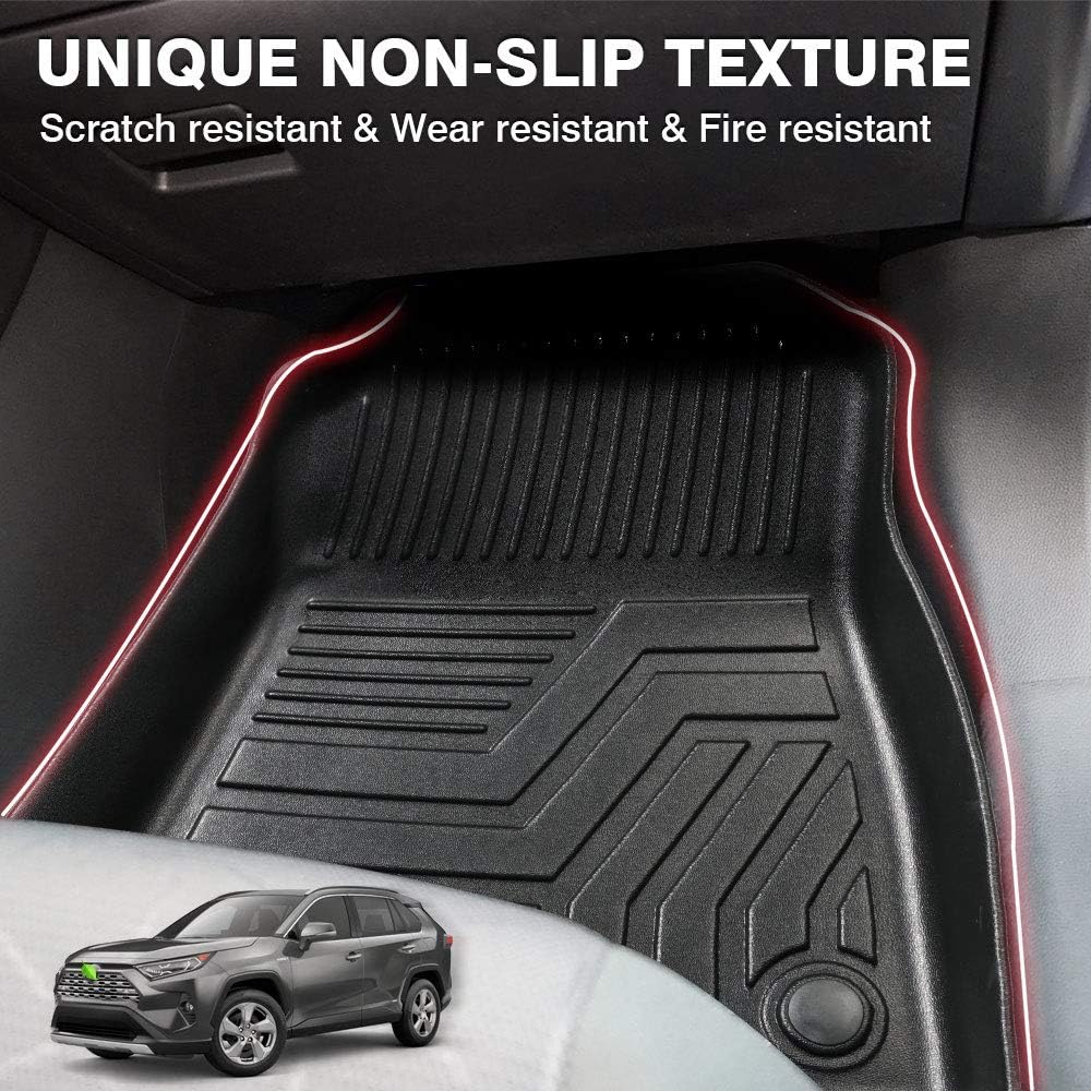 Powerty Floor Mats for 2019-2024 2025 Toyota RAV4 Accessories All Weather Floor Liner 3D TPO 1st & 2nd Row Floor Mat Heavy-Duty Floor Liners(FIT All Models)