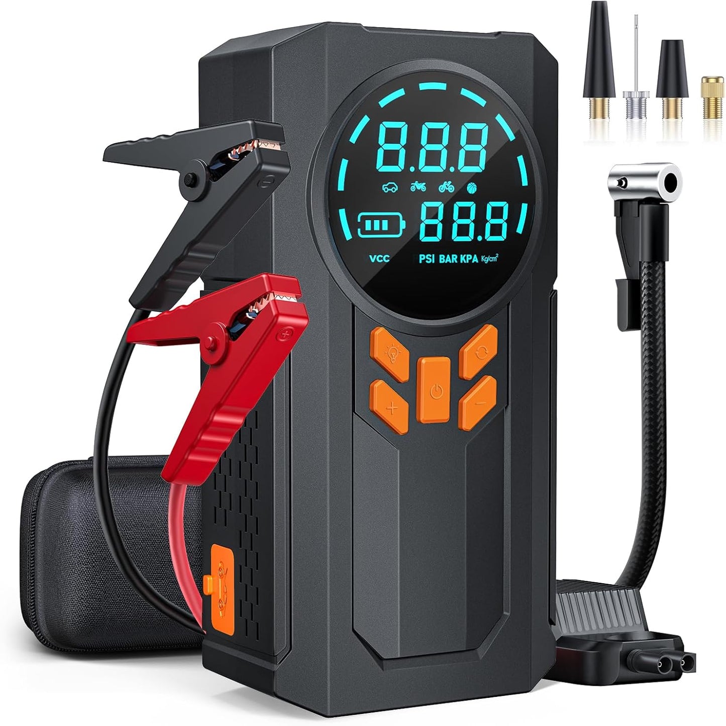 Jump Starter with Air Compressor, 5000A 160PSI Battery Jumper Starter Portable (9.0 Gas/8.0L Diesel), 12V Jump Box Car Battery Jump Starter with Smart Jumper Cables, LED Light, LCD Display