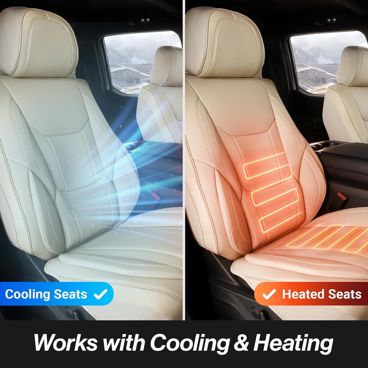 Coverland Custom Car Seat Covers Compatible with 2007-2013 Silverado 1500 Crew Cab, Extended Cab - Premium Leather Non-Slip Waterproof Interior Protector Full Set-Beige [See Size Chart-Size X133]