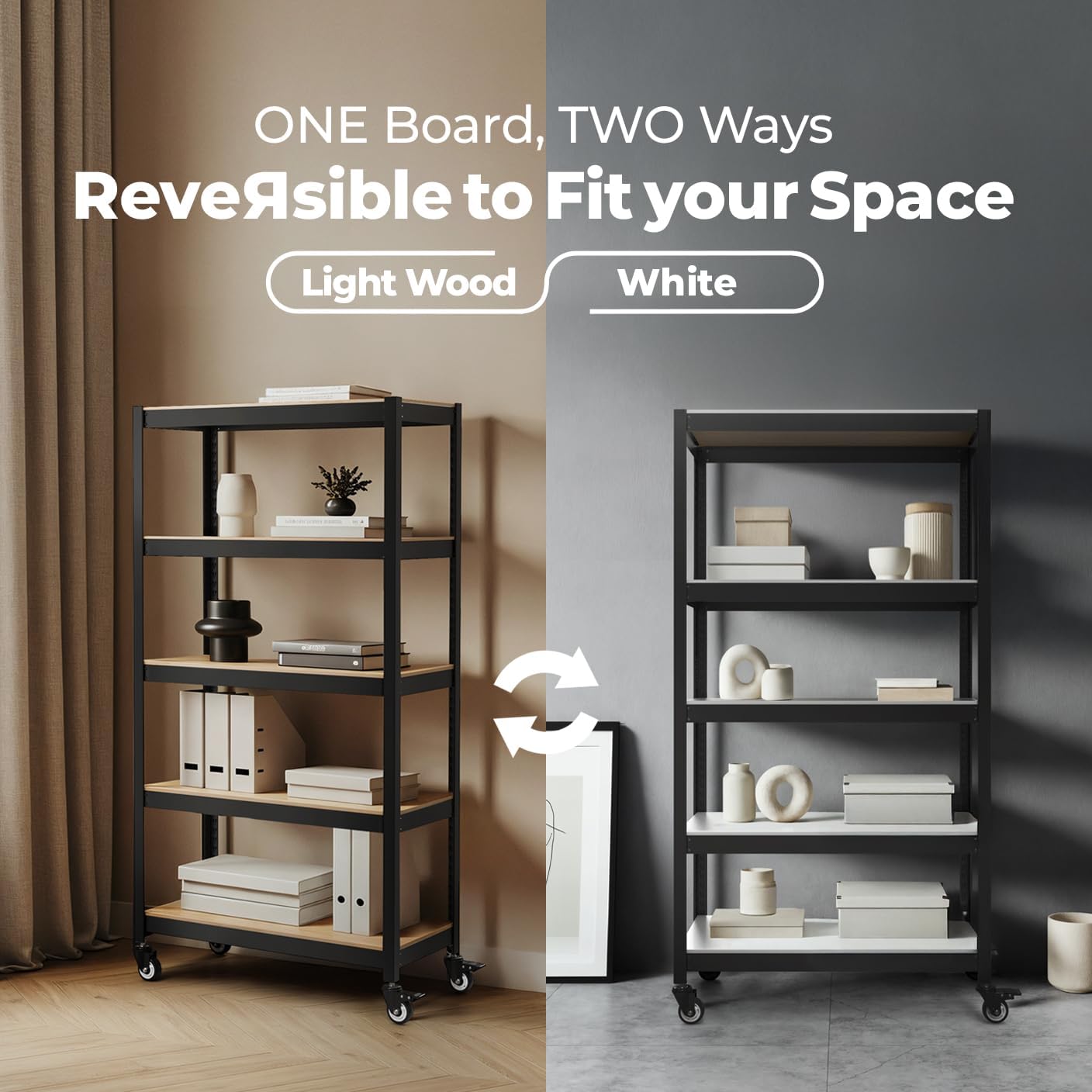 HOMEDANT House 5-Tier Metal Rolling Cart Shelf Rack Casters Heavy Duty Laminated Wheel Shelving Unit Adjustable Utility Storage Shelves Organizer Shelf Kitchen Garage 24.4" W x 16.5" D x 62.2" H 1Pack