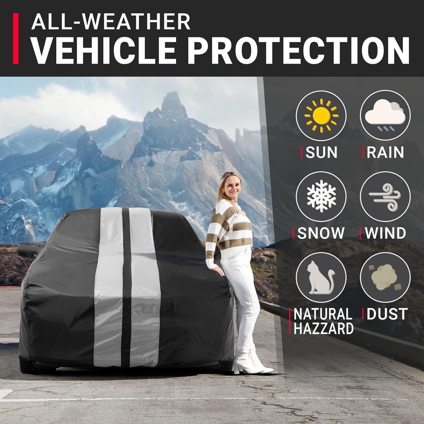 iCarCover Custom Car Cover for Pontiac Firebird (1982-2002) Waterproof All-Weather Rain Snow UV Sun Protector Full Exterior Indoor Outdoor Car Cover (Stripe - Black/Gray)
