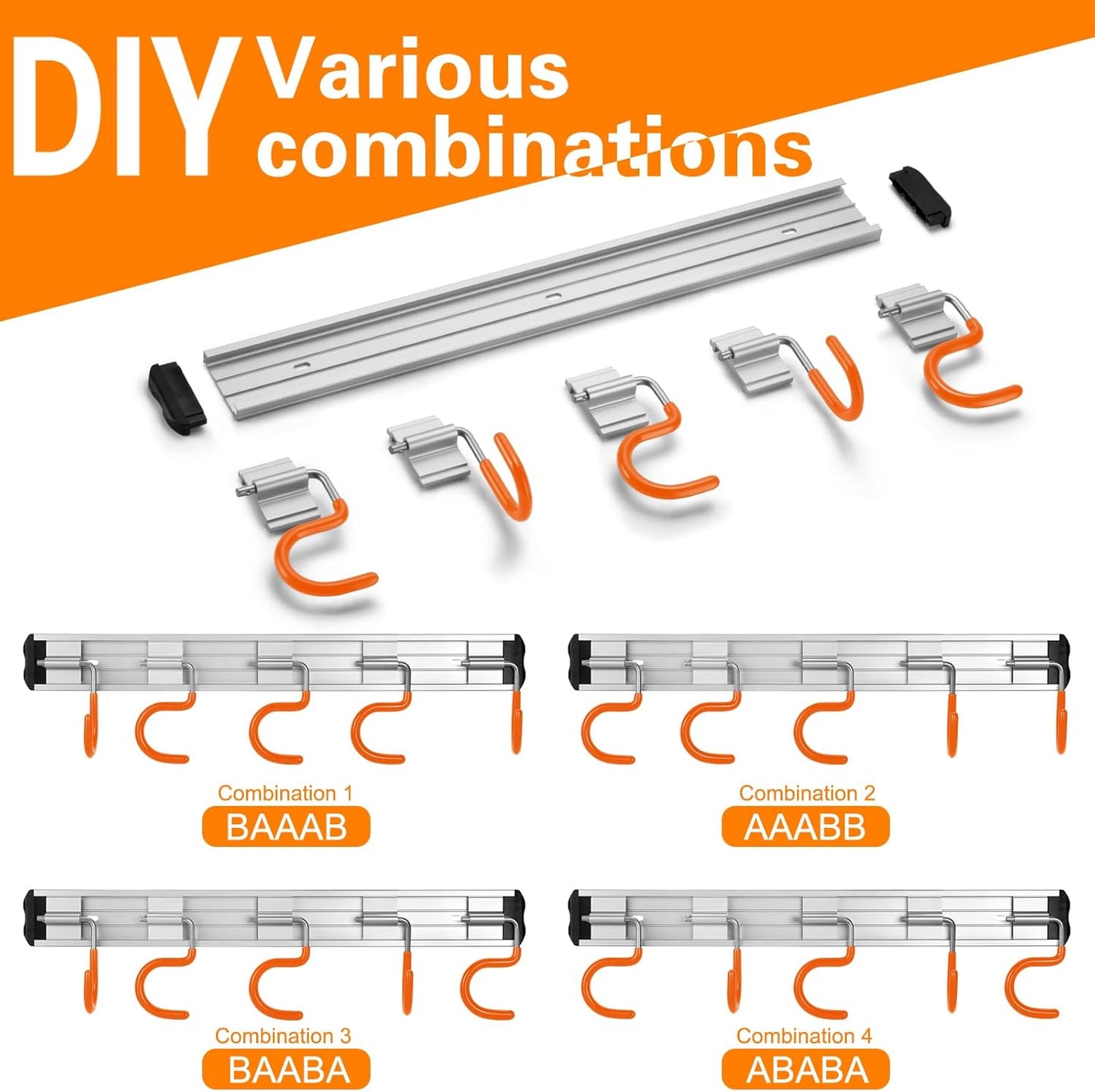 34.5'' Aluminum Alloy Garage Tool Organizer Hooks,Broom Holder Wall Mount, Adjustable Garden Wall Mount Holder for Hanging Shovel Broom Rake Bulk Items and More