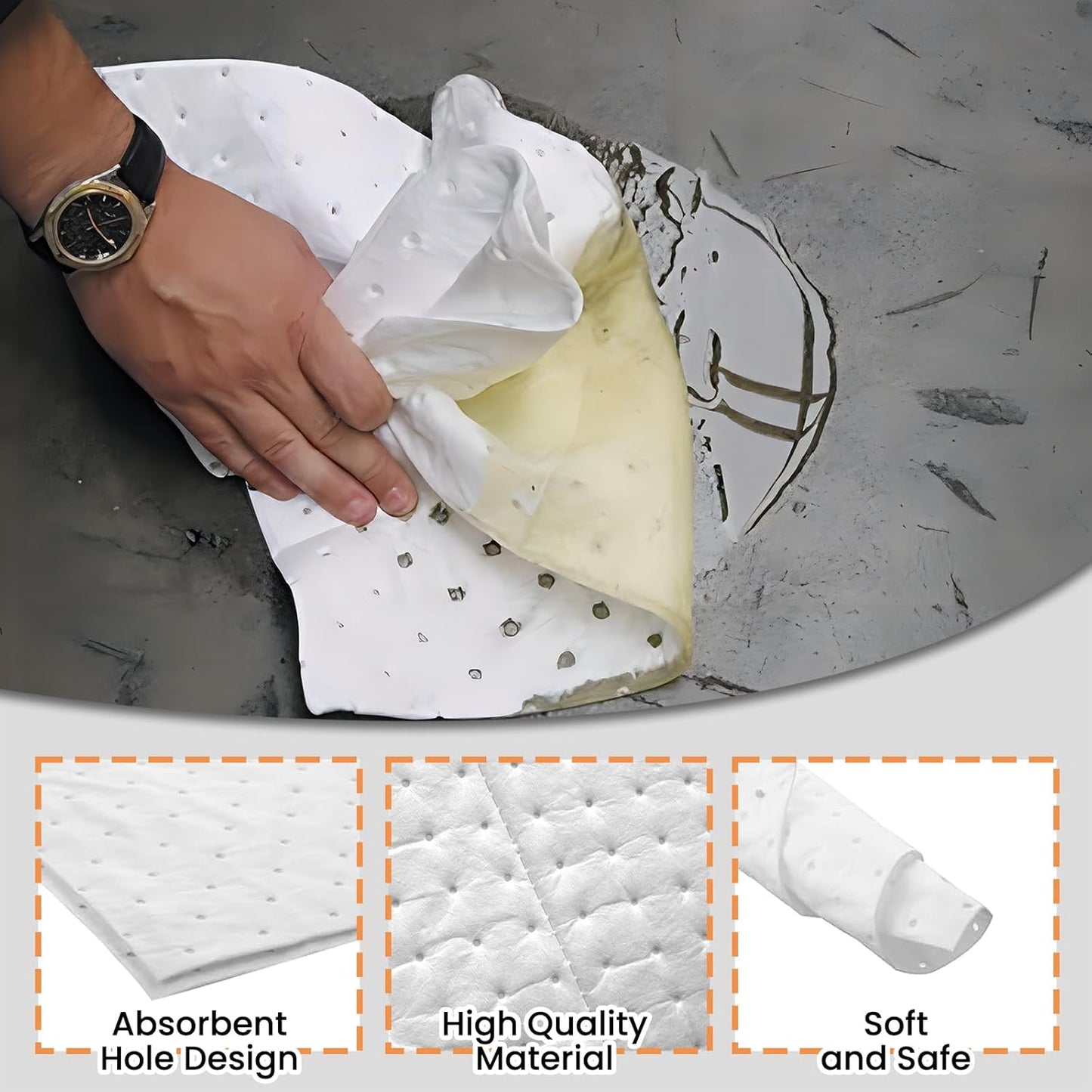 Smaafit Oil Absorbent Pads Heavyweight Dimpled Pad Garage Accessories, Oil-Only Absorbent Mat Pad for Absorbing Protecting Home Garage Basement, 30 Gal Total (100 Pcs, White, 17.5 x13.5 Inch)