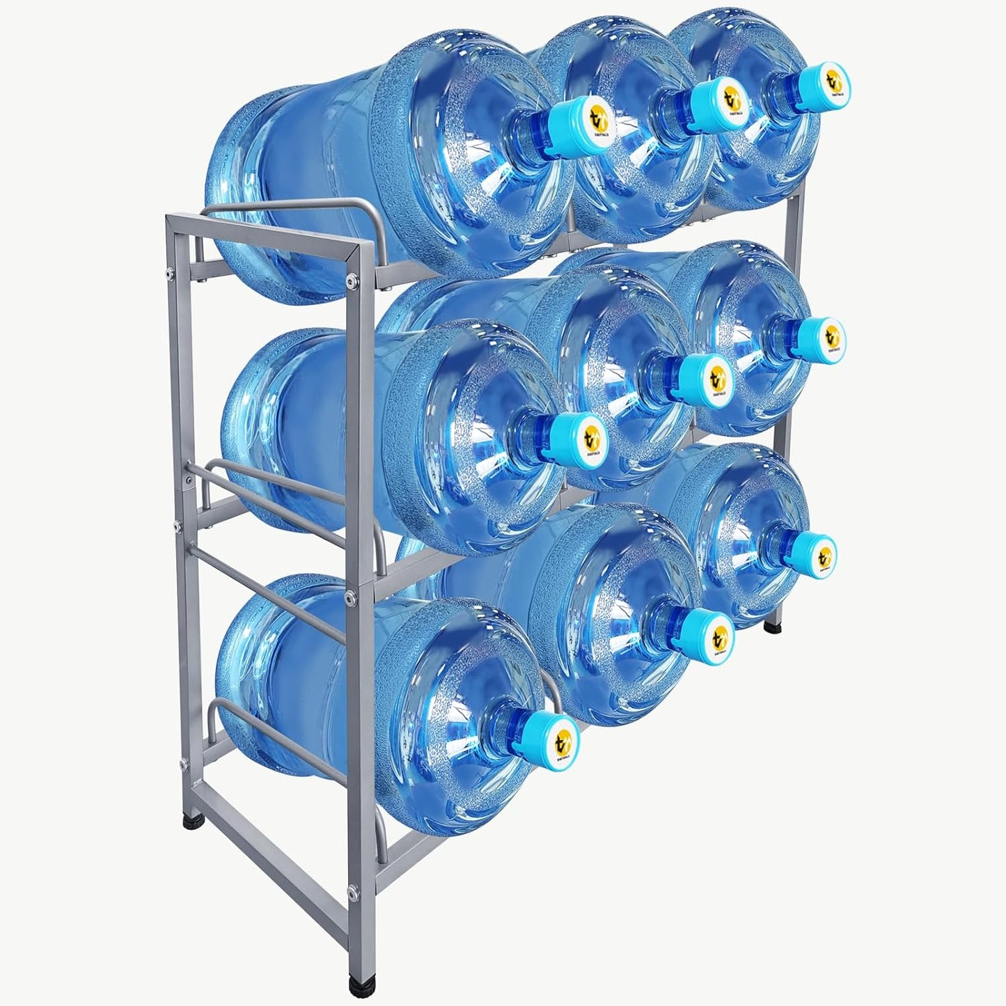 5 Gallon Water Jug Holder 9 Jugs Capacity, Newly Upgraded 3-Tier Heavy Duty Water Cooler Jug Storage Rack, Detachable Organizer Shelf for Home, Office, Garages Black