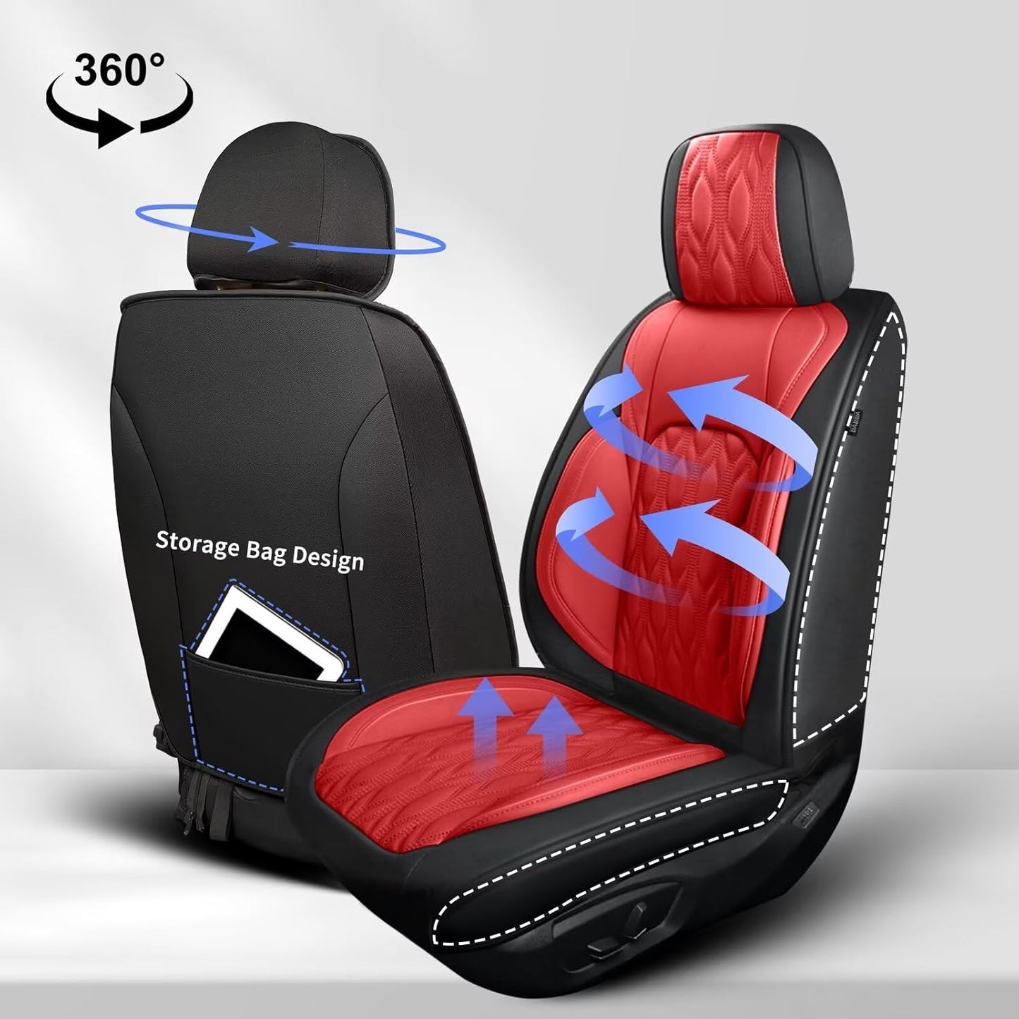 Car Covers Fit for Toyota Camry 2012-2025: Full Set 5 Seats Faux Leather Automotive Waterproof Vehicle Cushion Protector (Black&Red)