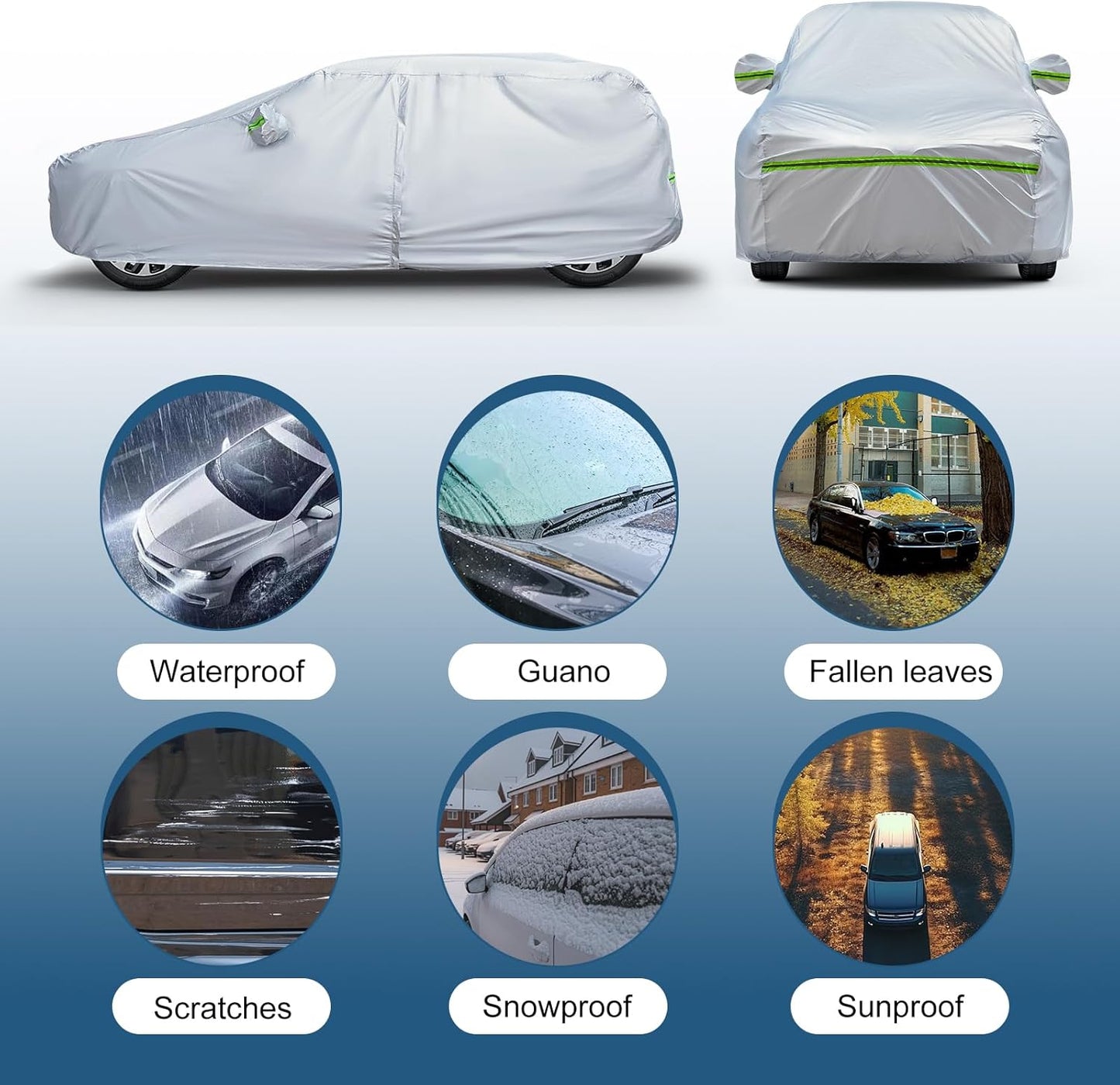 AUQDD 6-Layers Premium MPV Car Cover Waterproof All Weather Weatherproof UV Sun Protection Snow Dust Storm Resistant Outdoor Exterior Custom Form-Fit Full Padded Car Cover with Straps 199"-210" K17