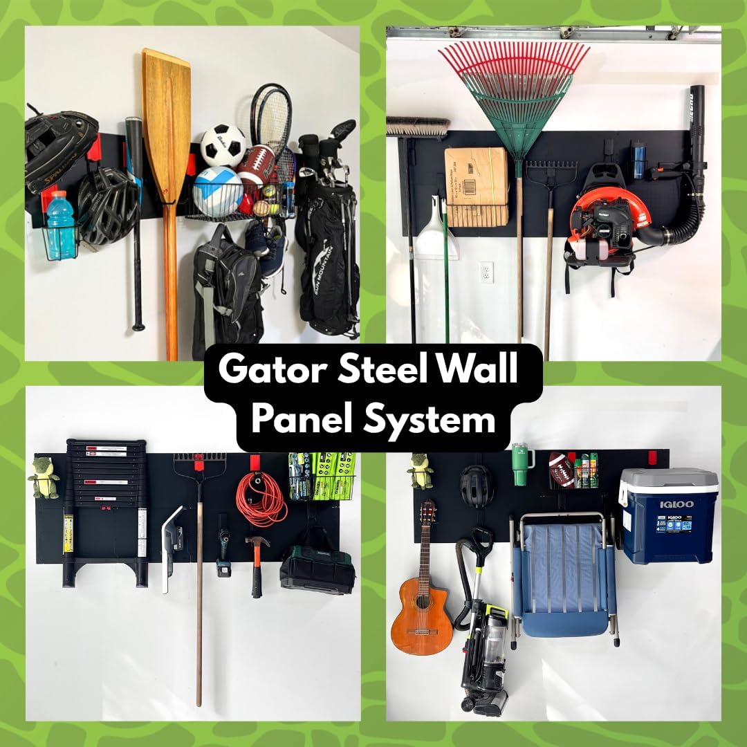 GATOR MAGNETICS Wall Panel Storage & Organization System 2 Pack– 16.75" x 12", Pair Metal Hooks, Galvanized Steel, Heavy-Duty Racks, Garage Organizers, Storage System, Tool Racks