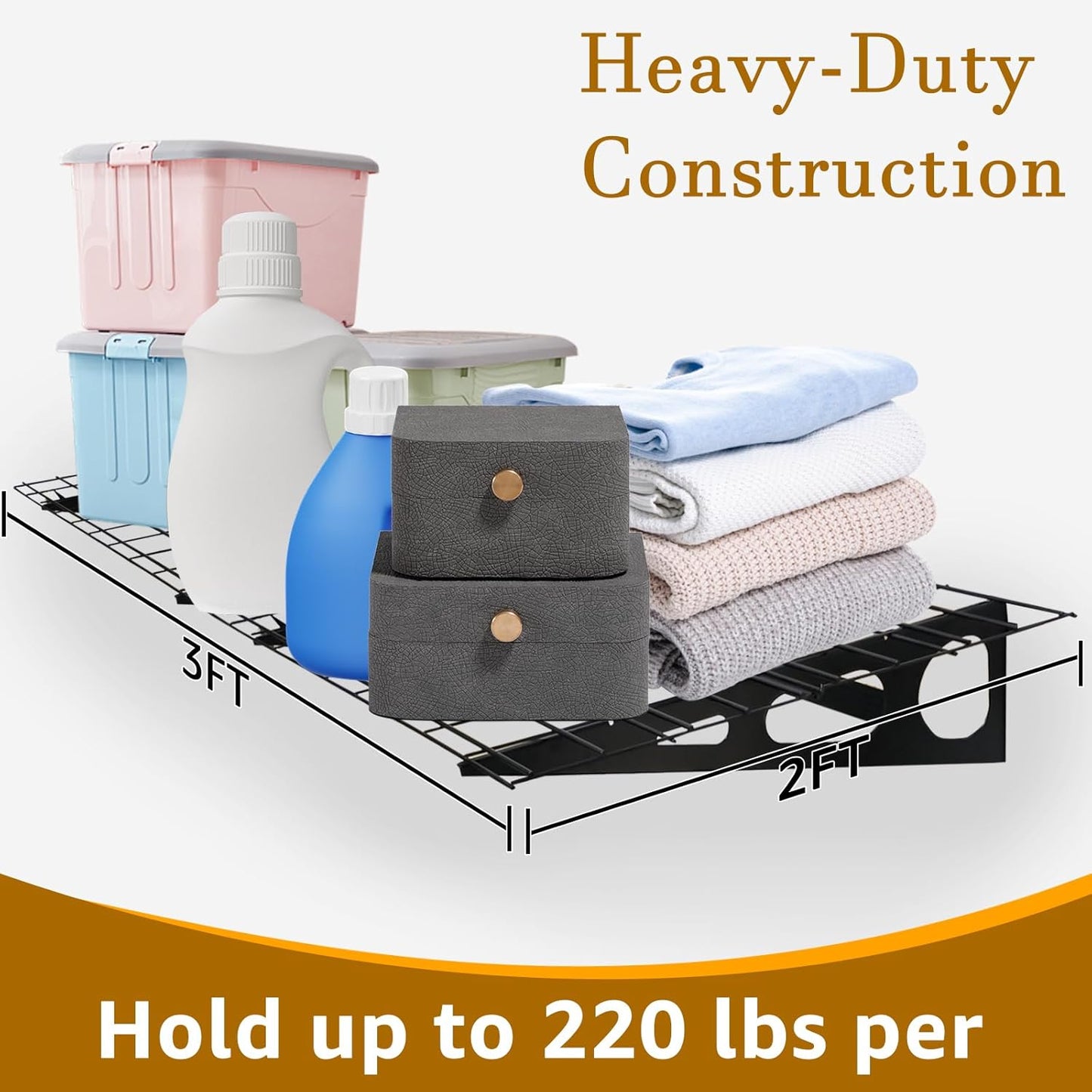 2 Pack 2x6 FT Garage Shelving Wall Mounted, 24x70 inch Floating Shelves, Heavy Duty Storage Rack, Black 440lbs Each Floor Bearing