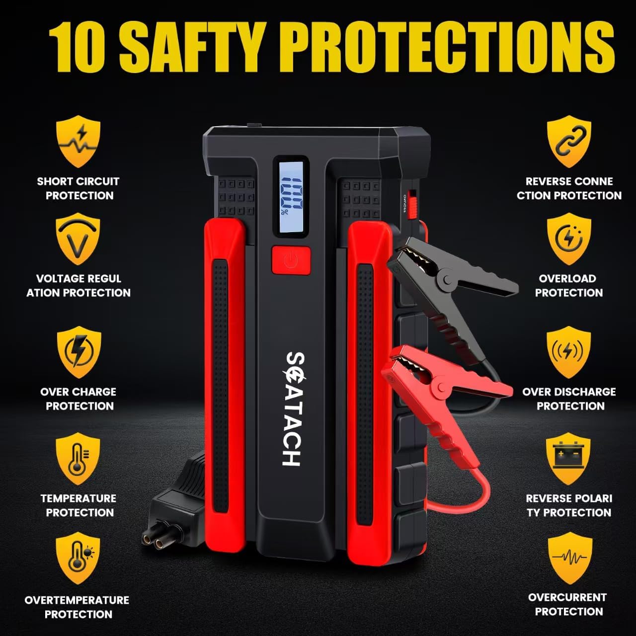 Scatach 002 4000A Car Battery Jump Starter,12V Jump Starter Battery Pack (up to 10.0L Gasoline and 8.0L Diesel Engine), Portable Jump Box with LED Display, 3 Modes Flashlight and Jumper Cable