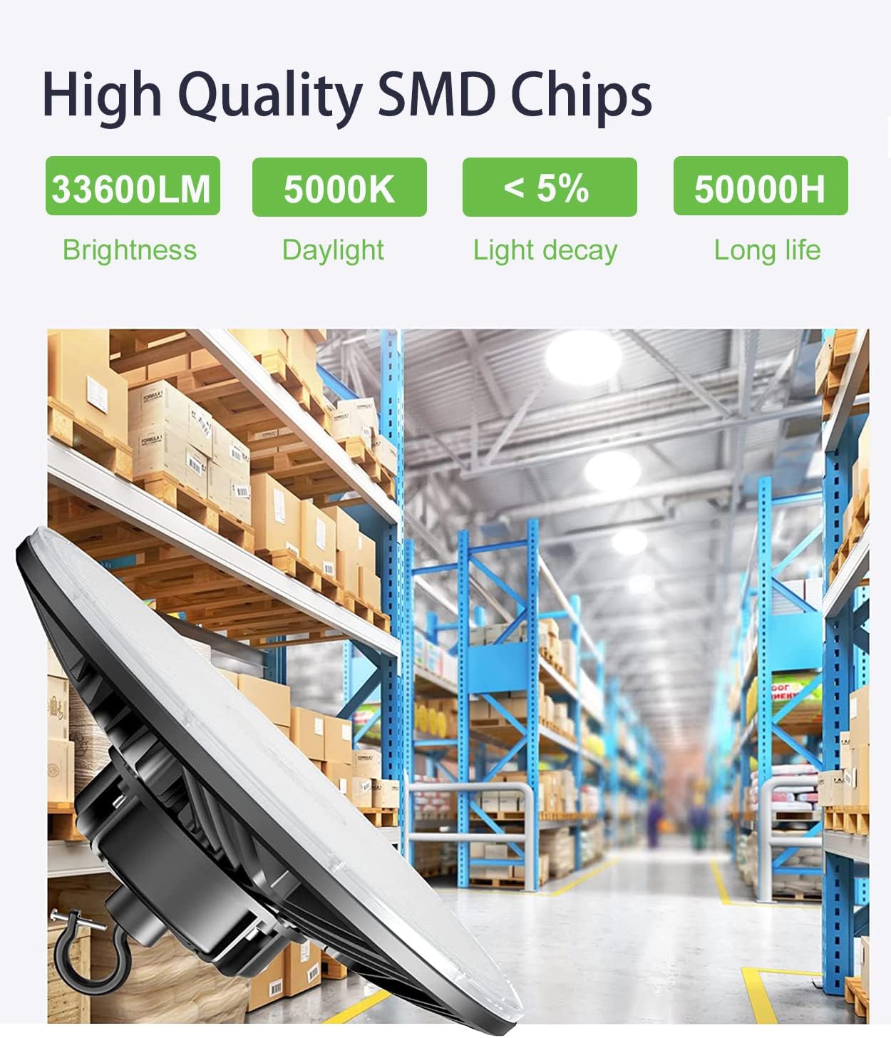 240W/200W/150W UFO LED High Bay Light, UL & DLC Listed 5000K Daylight 33600LM, 0-10V Dimmable, AC100-277V, IP65 Waterproof Commercial Bay Lighting Fixture for Warehouse Workshop(3 Pack)