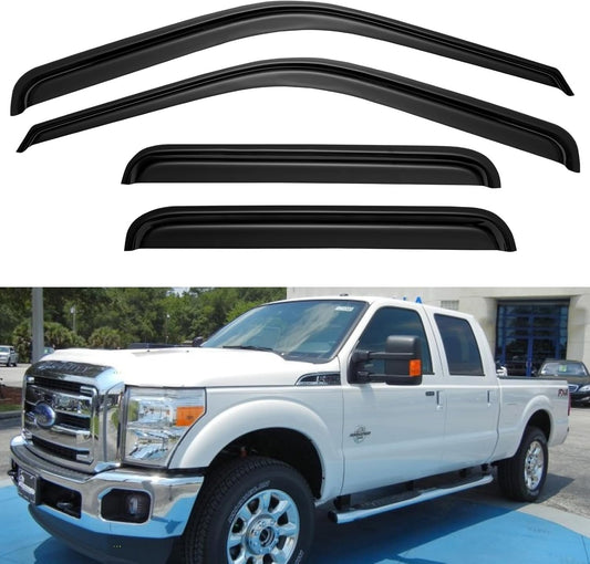 Window Visors Rain Guards for 1999-2016 Ford F250 F350 F450 F550 Super Duty, Out-Channel Window Vent Wind Deflectors Visors Shades for 99-16 F-250 F-350 F-450 F-550 SuperCrew Cab