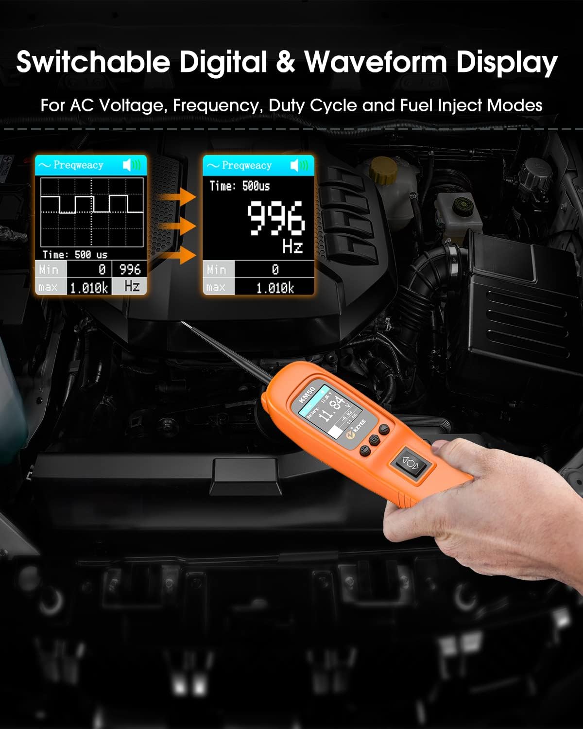 KZYEE KM50 (Upgrade of KM10) Power Circuit Probe Kit - 12V/24V Automotive Circuit Tester Current Probe with AC/DC Voltage/Resistance/Diode/Frequency/Duty Cycle/Fuel Injection, Activate Component