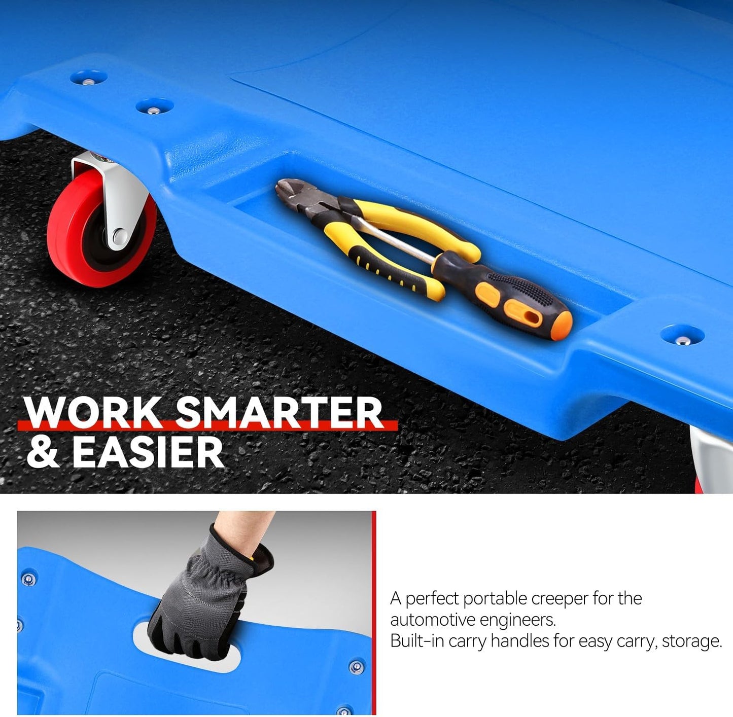 Auto Dynasty 36 Inches Mechanic Creeper, Automotive Garage Repair Low Profile Under Car Rolling Creeper with Padded Headrest, Plastic, Blue