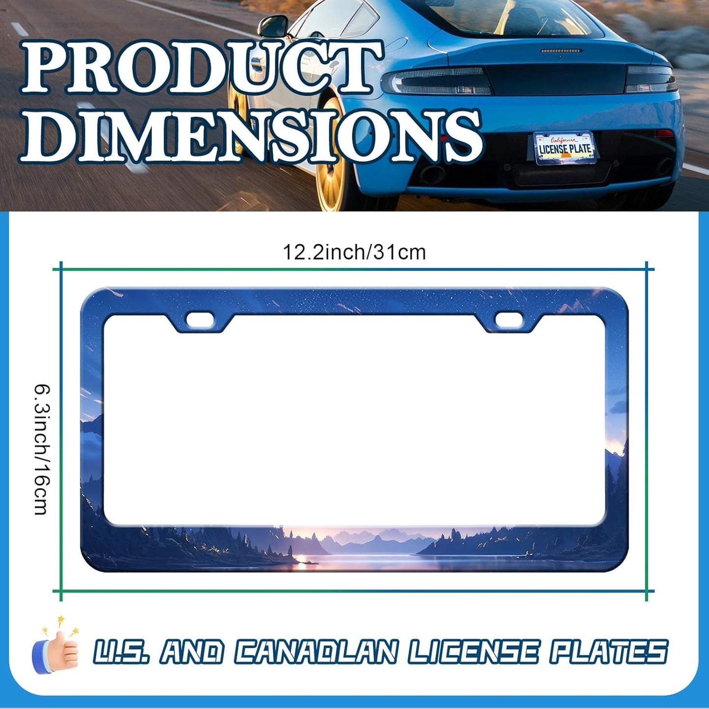 Starry Sky Mountain License Plate Frames - 2 Pack Night Sky Mountain Stainless Steel License Plate Holder,Rust-Proof Waterproof Car Decorative Tag Frame with Screws Fasteners Caps