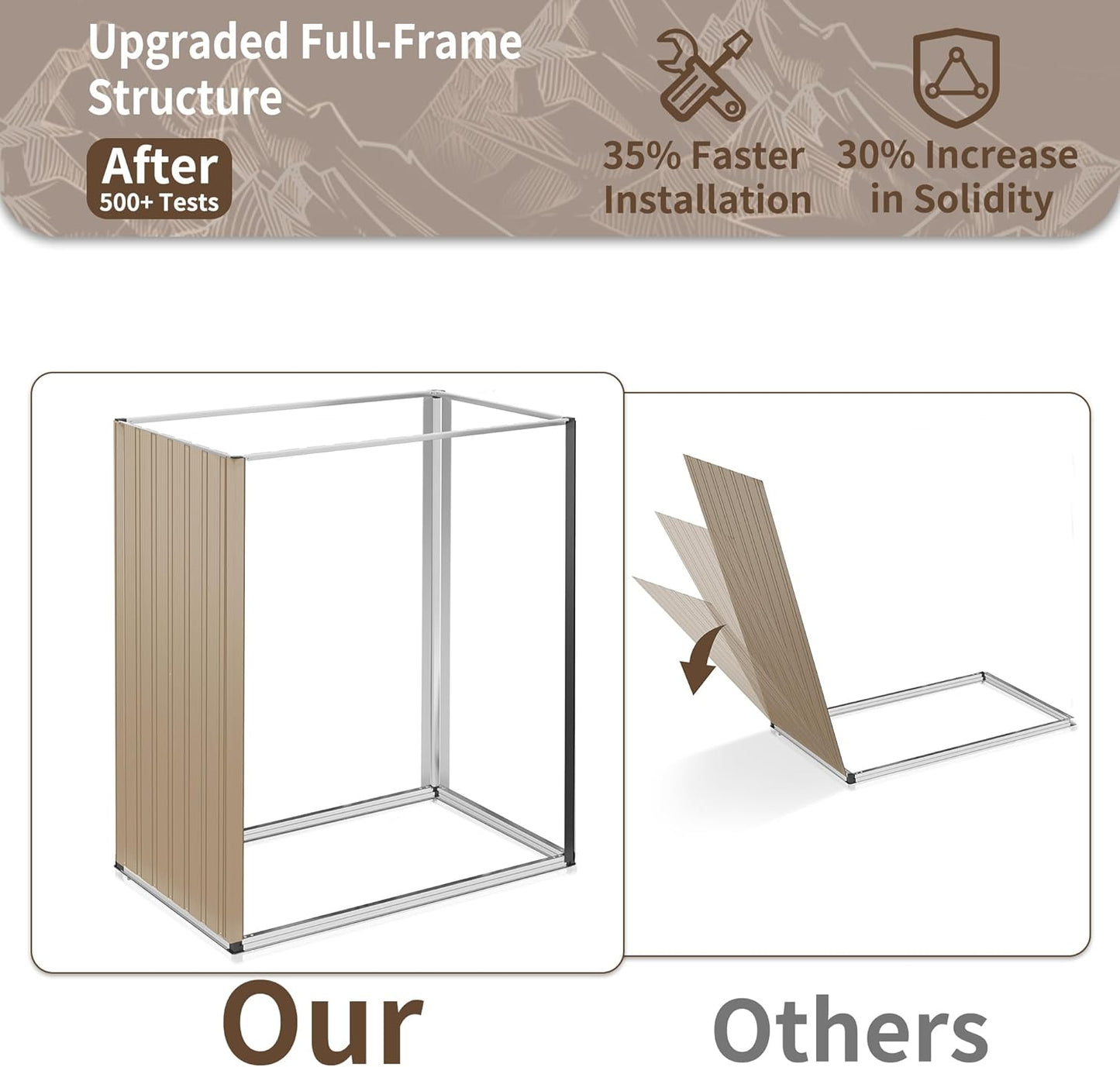 WKM 5x3 FT Outdoor Storage Shed, Utility Metal Tool Storage with Lockable Doors and Updated Frame Structure, Large Metal Garden Shed for Backyard, Patio Lawn,Brown