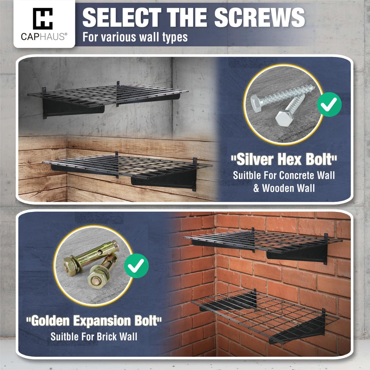 CAPHAUS 2-Pack Garage Shelving Wall Mounted 36x18 Inch, Heavy Duty Metal Wall Shelves with 4 Bike Hooks, 500lbs Capacity Storage Rack for Garage Organization System, Black