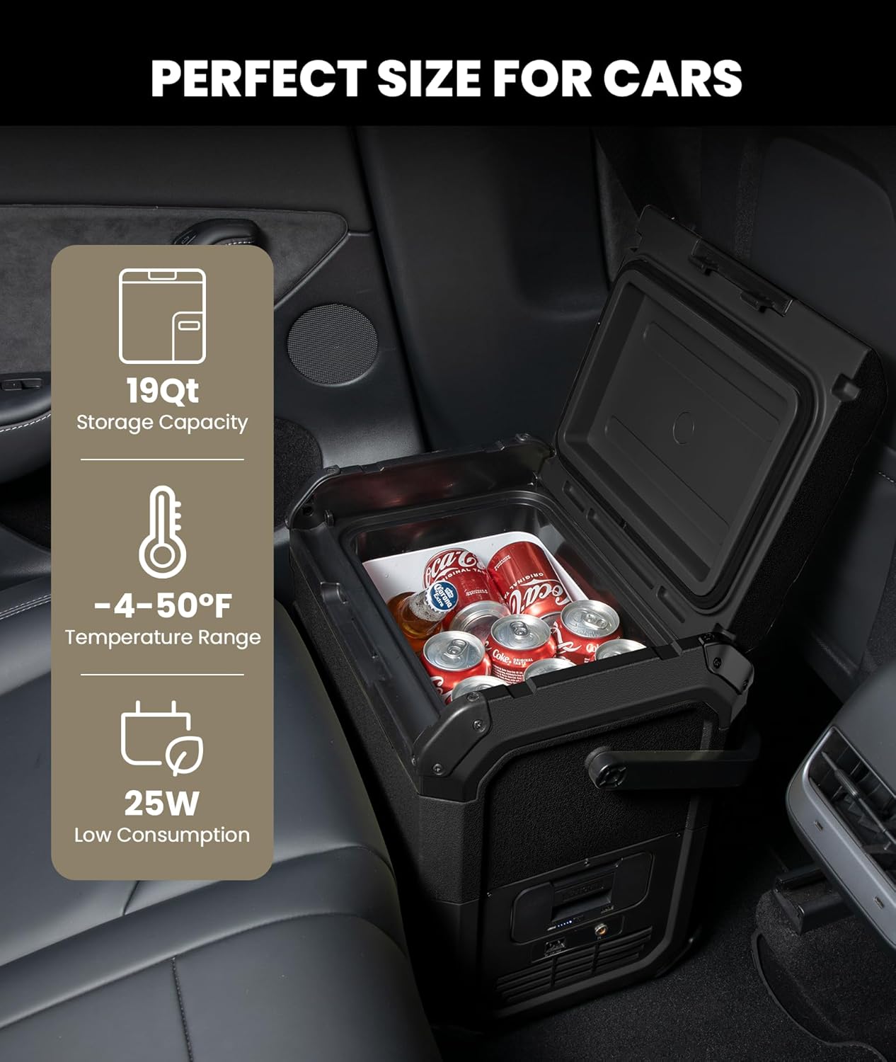 EENOUR D18 19Qt/18L 12V Car Refrigerator with Detachable Battery – Solar/AC/DC Powered Car Freezer, -4℉~50℉, Ultra-Quiet 12/24V Car Fridge for Camping, Road Trips, RV, Truck-Black