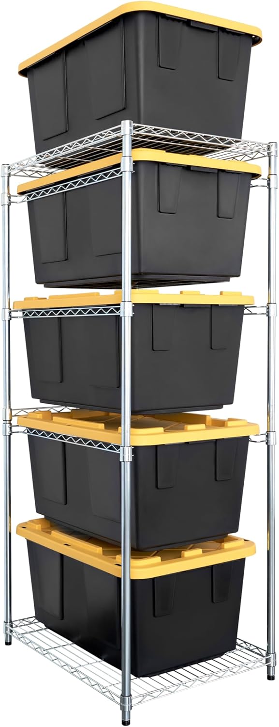 SafeRacks 5-Tier Steel Tote Rack WS-BR27 - Maximize Space, Declutter, NSF Certified, Bin Storage for Garage, Pantry, Kitchen, 31" x 23" x 68" (Silver, 1 Pack)