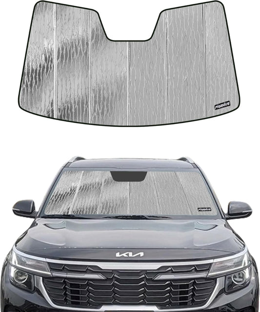 Windshield Sun Shade for Kia Seltos 2020-2024,Front Window Sunshade Shield, 2-in-1 Reflective Sun Shade,Silver for Summer, Black for Winter