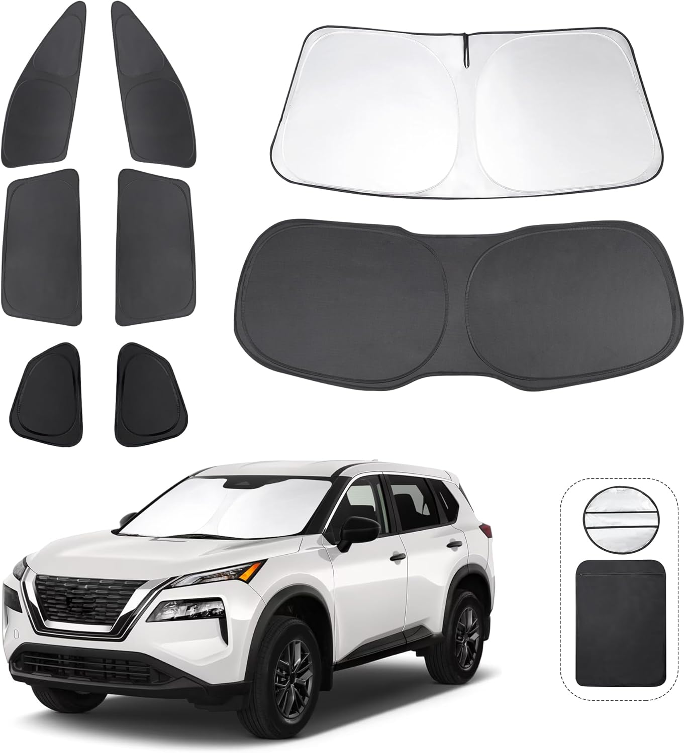 TINGLU Window Shades for Nissan Rogue 2021-2024 2025(NOT for Rogue Sport) Accessories Car Side Full Windows Cover Camping Rear Triangular Windshield Sun Shade Sun UV Rays Privacy Protection 8PCS