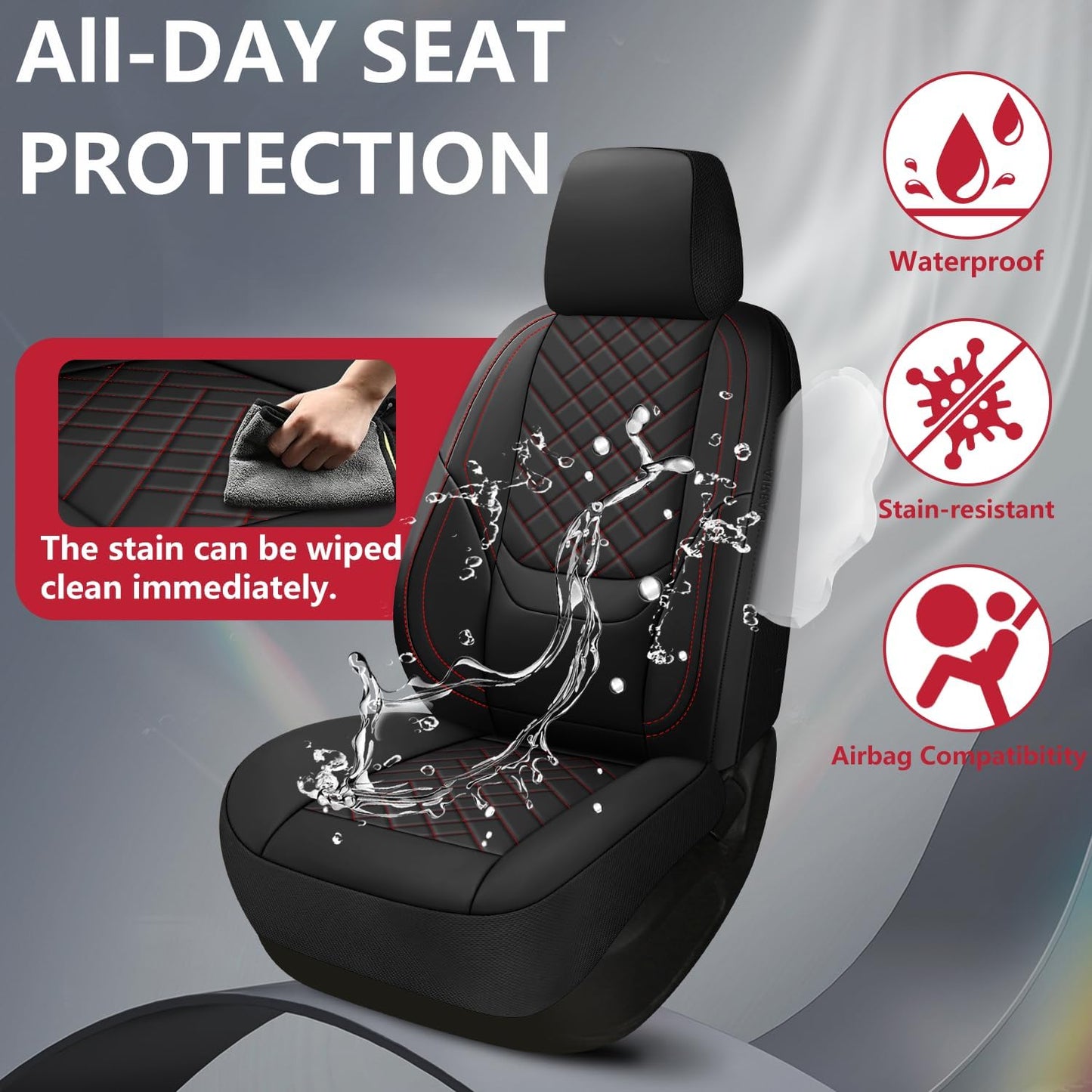 BABYBLU Chevy Chevrolet Silverado GMC Sierra Car Seat Covers Fit 2007-2023 2024 2025 1500/2500HD/3500HD (Black & Red, Full Set)