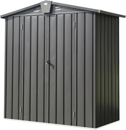 IKERY Galvanized Steel Garden Shed 5.7' x 3' with Floor, Ventilation Vents & Lock - All-Weather Outdoor Storage for Tools, Backyard - Dark Gray