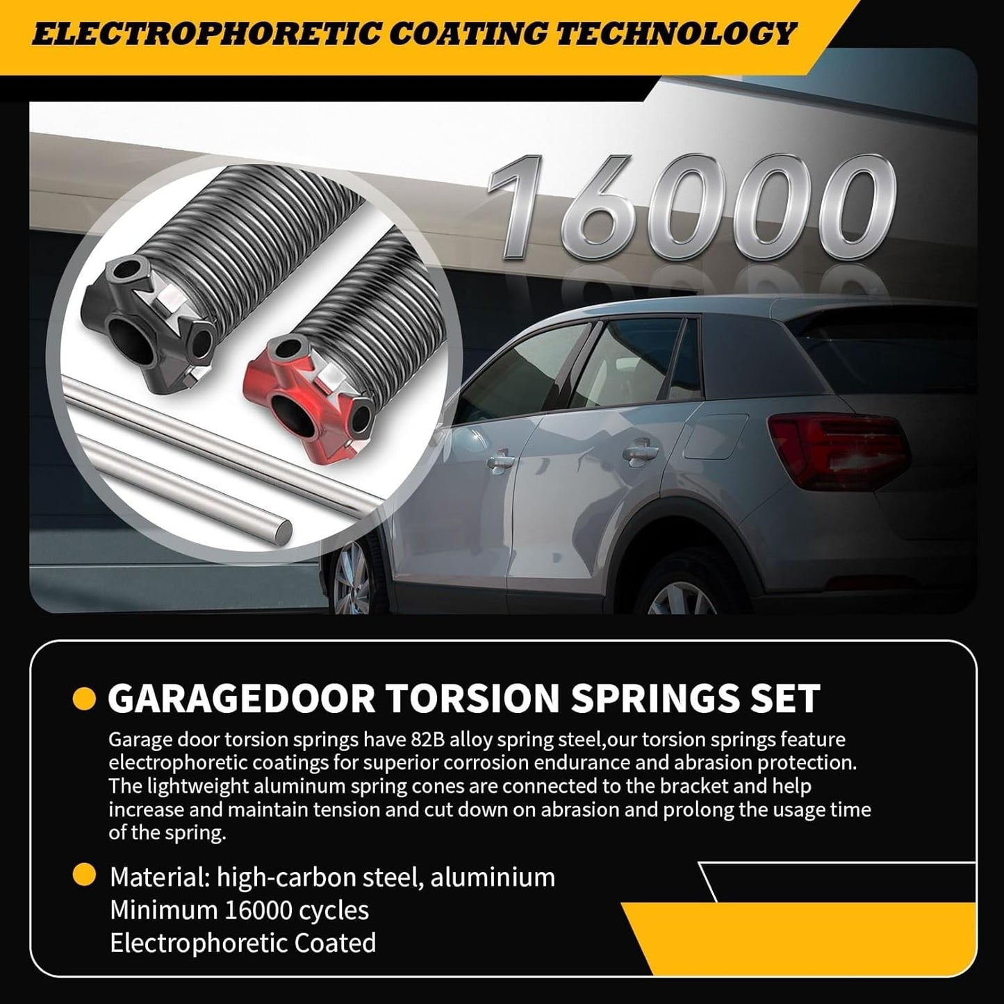Pair of 2"Garage Door Torsion Springs Set with Non-Slip Winding Bars, Electrophoretic Coated (0.192X2"X18")