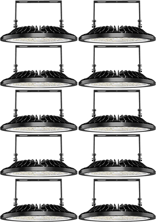 Viugreum High Bay LED Shop Lights, 200W UFO LED High Bay Light 20,000LM 120V LED High Bay Lights 5000K Daylight, Alternative to 900W MH/HPS for Garage Workshop Barn Factory Warehouse - 10 Pack