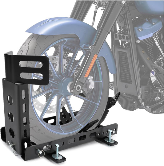 ECOTRIC Motorcycle Wheel Chock Trailer 3000lb Capacity, Adjustable Motorcycle Front Tire Stand Chock for Trailer Truck Garage Fit for Most Crusier Sports Dirt Bikes Tire Size 14"-22" Wheels