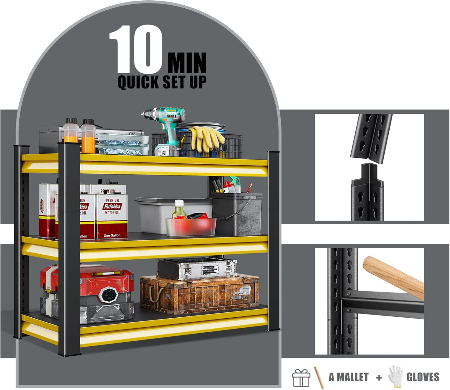 40" W Garage Shelving Heavy Duty, 1500LBS Loads Adjustable Garage Storage Shelves,3-Tier Metal Storage Racks and Shelving Units, Utility Rack Shelves,40" W x 18" D x 36" H,Yellow