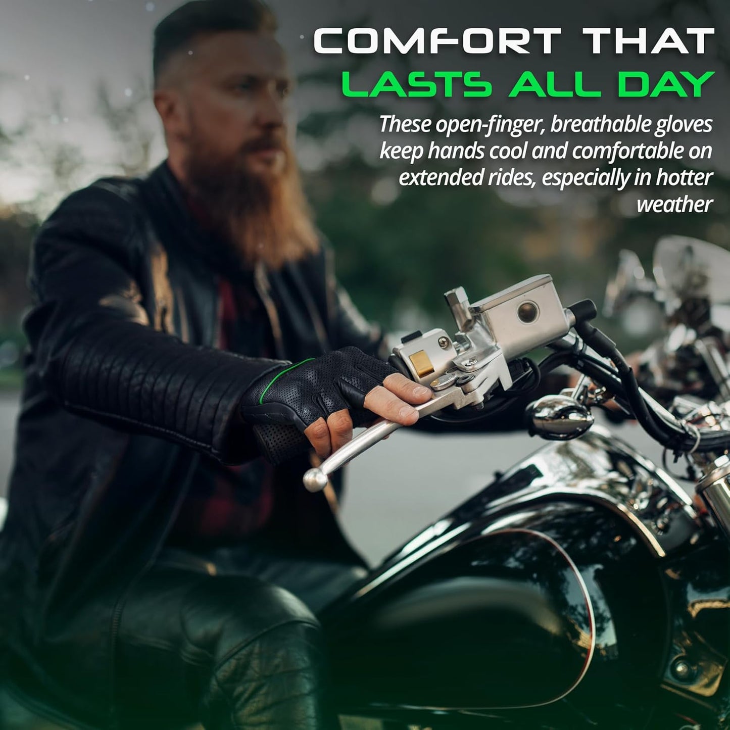 aasportx Motorcycle Gloves - Men's Leather Motorbike Gloves with Touchscreen Function - Non-Slip Pads for Men & Women