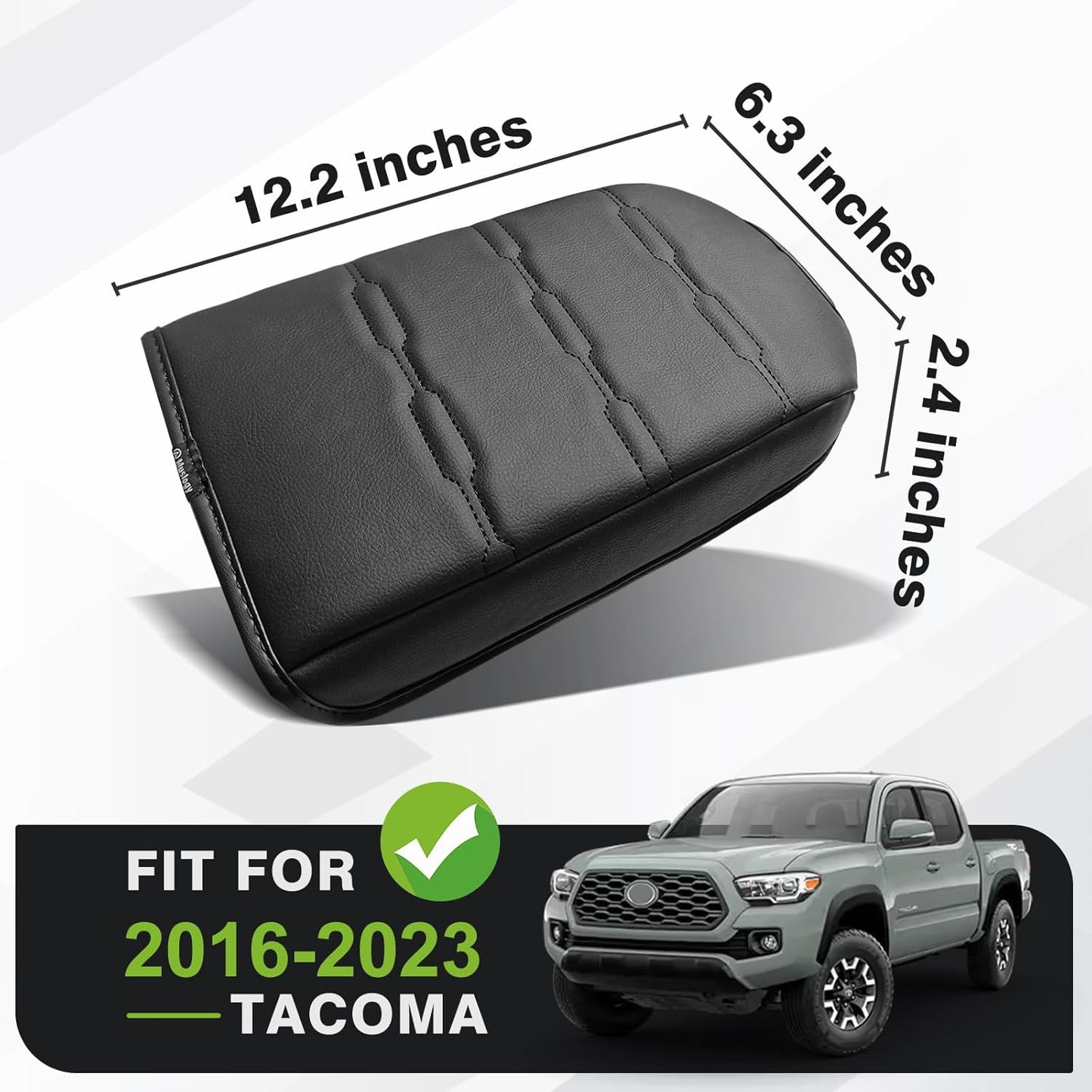Muslogy Center Console Armrest Cover Compatible with Toyota Tacoma 2016-2023 Comfort Armrest Pad Arm Rest Cushion Vegan Leather Protector Regular Thick