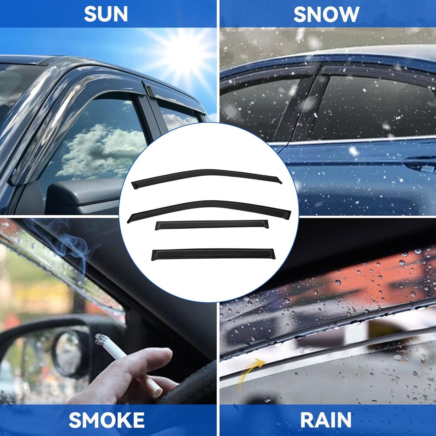 Window Visors Compatible with 2018-2022 Expedition Front+Rear Smoke Tint Sun/Rain Guard Outside Mount Tape-On Vent 4 Pcs