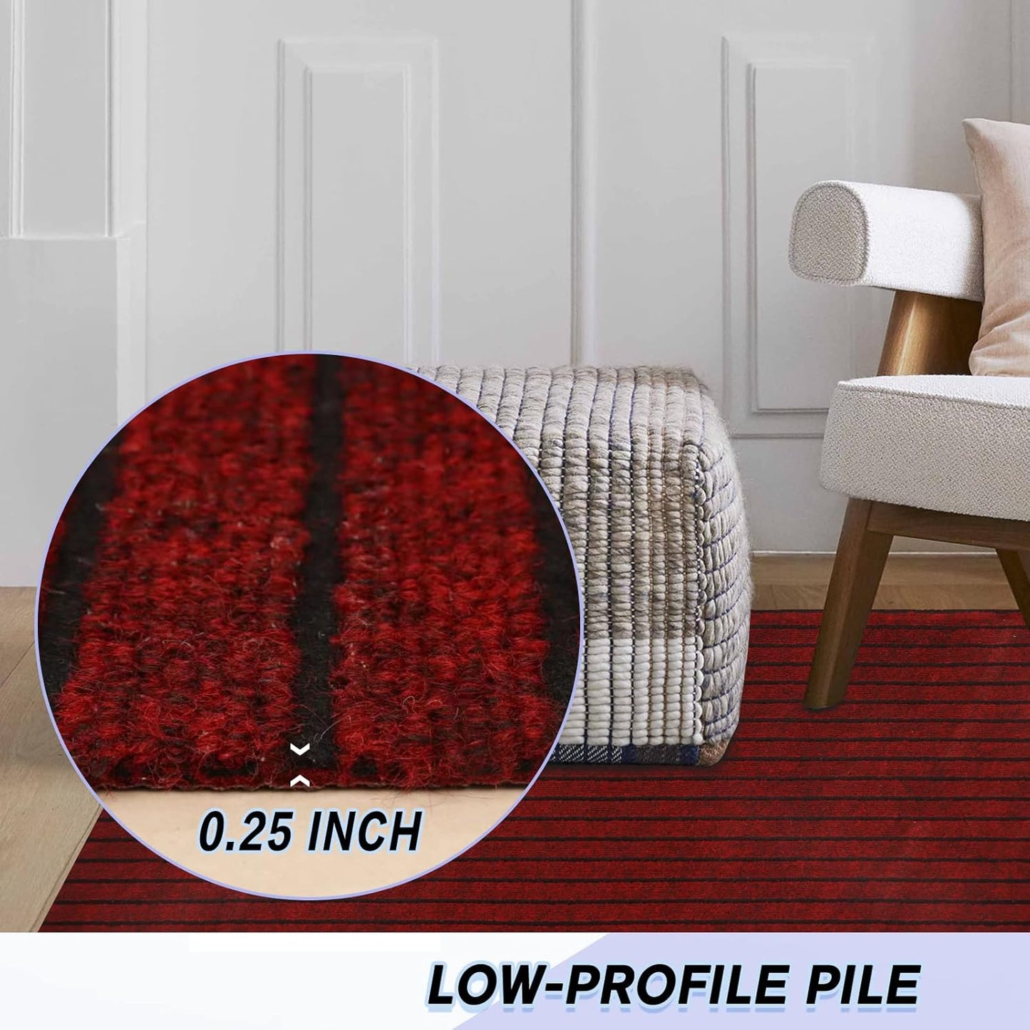 Custom Size Backed Non-Slip Area Rugs Runner, Easy Clean, Waterproof Runner Rugs for Hallway Entryway, Kitchen, Laundry, 2FT x 28FT, Red Stripe