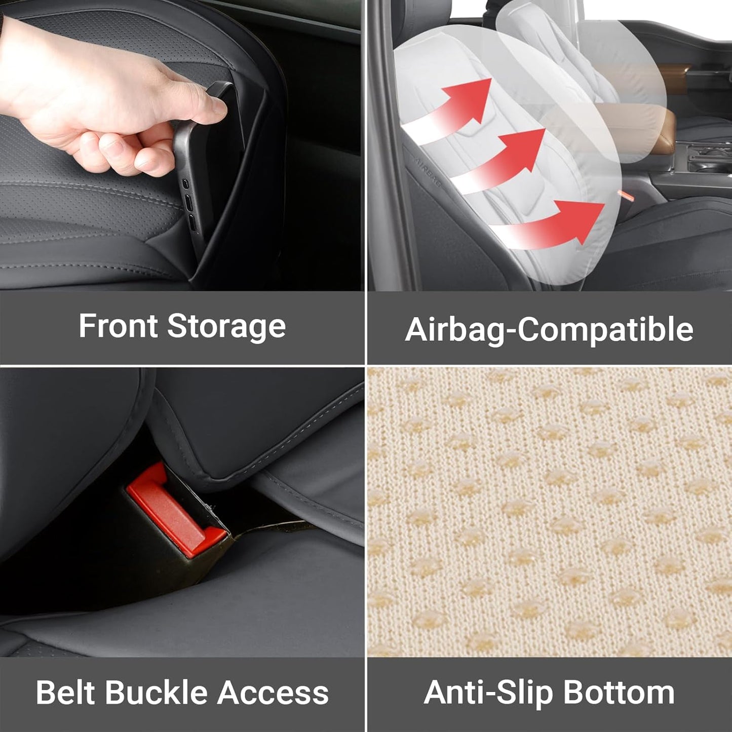 Coverland Custom Car Seat Covers Compatible with 2019-2025 RAM 1500 Quad Cab - Premium Leather Non-Slip Memory Foam Waterproof Cover Interior Protector Full Set-Dark Gray [See Size Chart-Size X123]