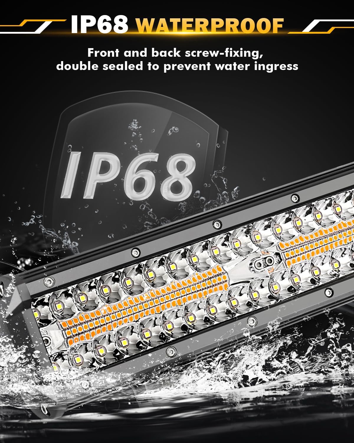 Auxbeam 12 Inch LED Light Bar, 6 Modes Strobe Amber Pod Lights Yellow Fog Light Dual Color Spot Flood Offroad Driving Lights, Memory Function LED Work Lights for Truck Car ATV