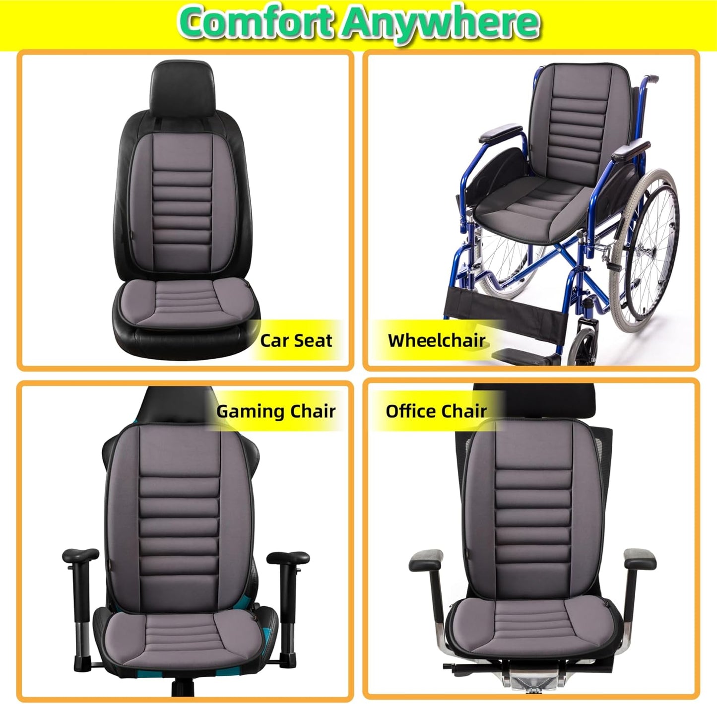 kingphenix Car Seat Cushion with Back Support Pillow: Enhanced Comfort Memory Foam Design for Pain Relief, Ideal for Drivers and Office Use - Ergonomic Lumbar Comfort for Long Sitting - Dark Grey