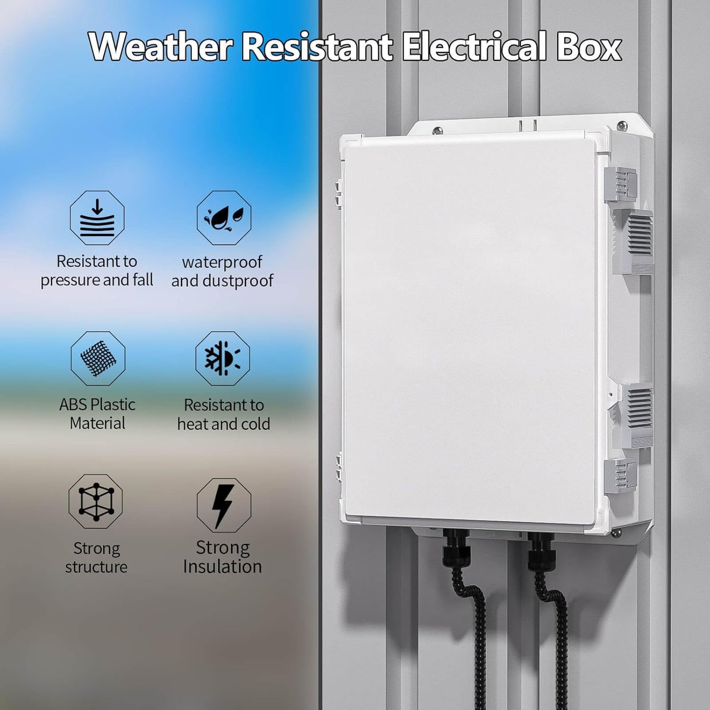 Outdoor Electrical Junction Box, ABS Water Resistant Enclosure with Internal Mounting Panel & Hinged Cover, 15.7" H* 11" L* 5.9" W