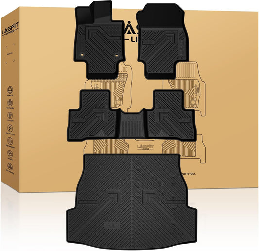 LASFIT Floor Mats&Trunk Mat Fit for Toyota RAV4 2019-2025 (Only Fit Hybrid) All Weather TPE Mats Custom Fit Floor Liner for Toyota RAV 4 1st and 2nd Row Full Set Car Mats and Cargo Liner, Black