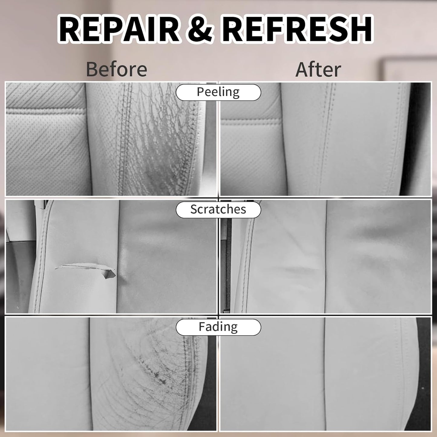 Leather Recoloring Balm,8.5oz Leather Color Restorer,Gray Leather Repair kit for Furniture and Car Interior,Leather Couch Scratch Repair,Leather Dye Paint for Faded,Cracked and Damaged Leather
