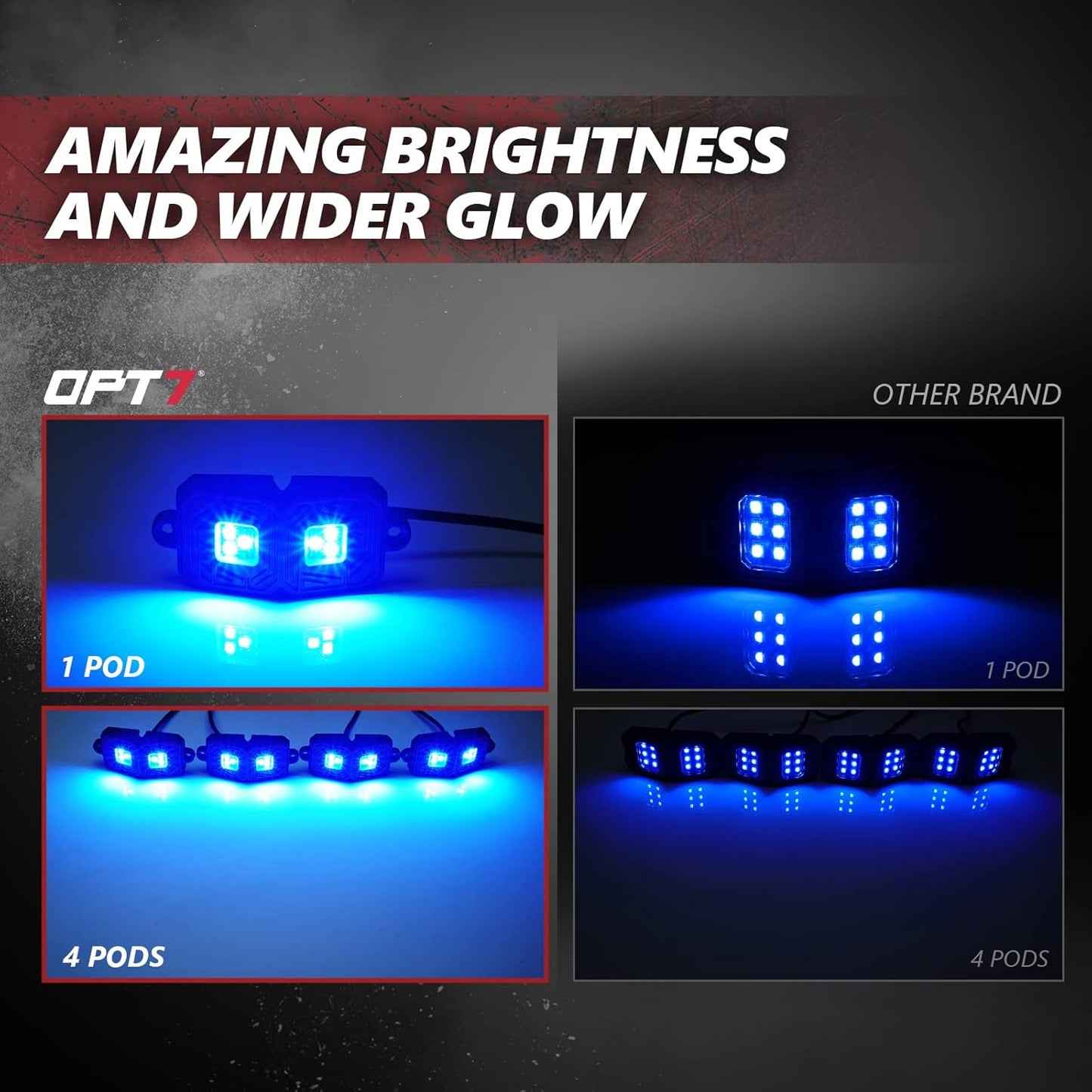 OPT7 Photon RGB LED Magnet Rock Lights with APP & Remote Control, 4 Red Pods Wide Angle Multicolor Neon Underglow Lighting Kit with Extension Wire, IP68 Waterproof for Offroad Truck Jeep RZR ATV UTV