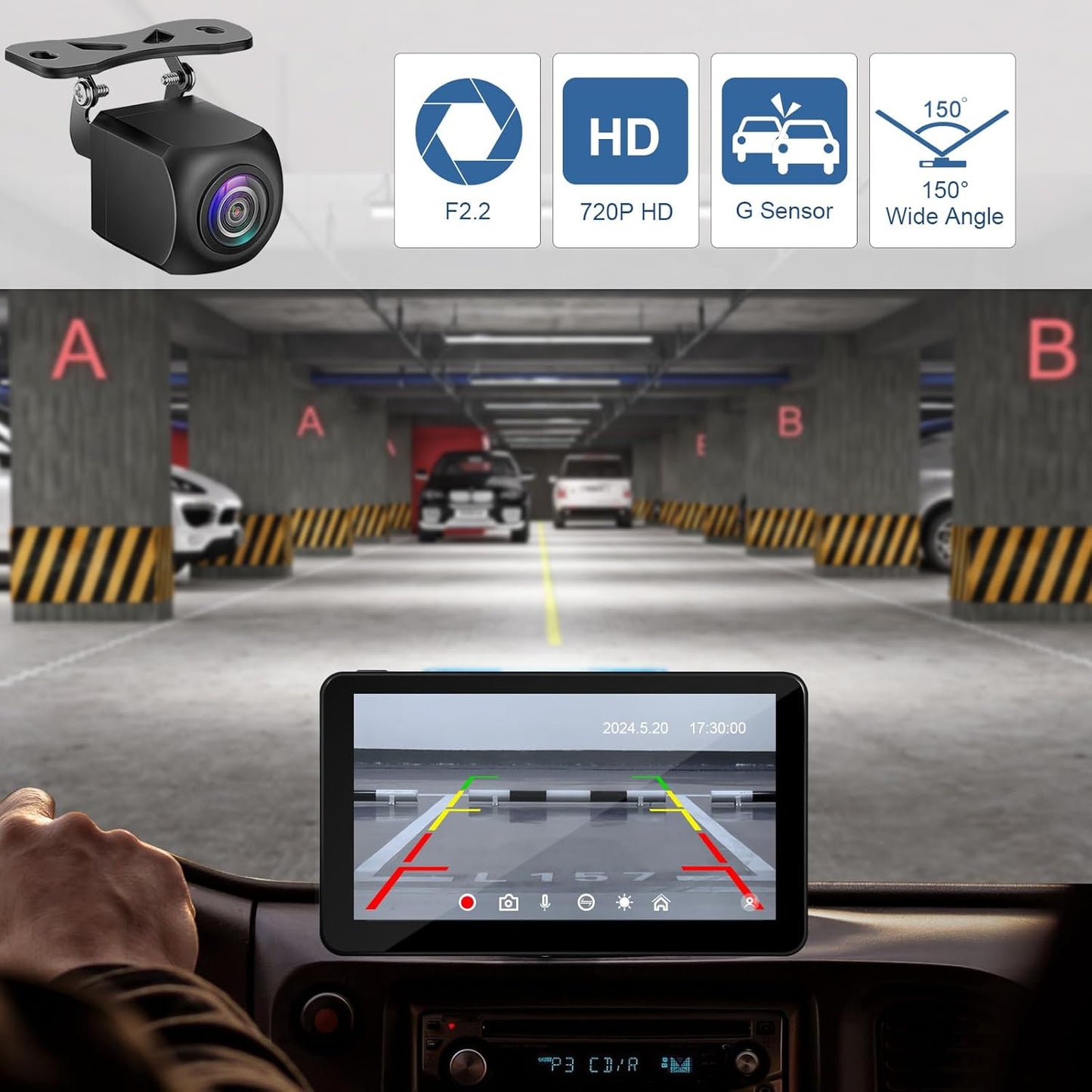 Compatible Wireless Apple CarPlay Android Auto Screen fo Car, 7" HD Backup Camera Portable Stereo Bluetooth Touch Screen, GPS Navigation, Mirror Link, Siri, AirPlay, FM, AUX