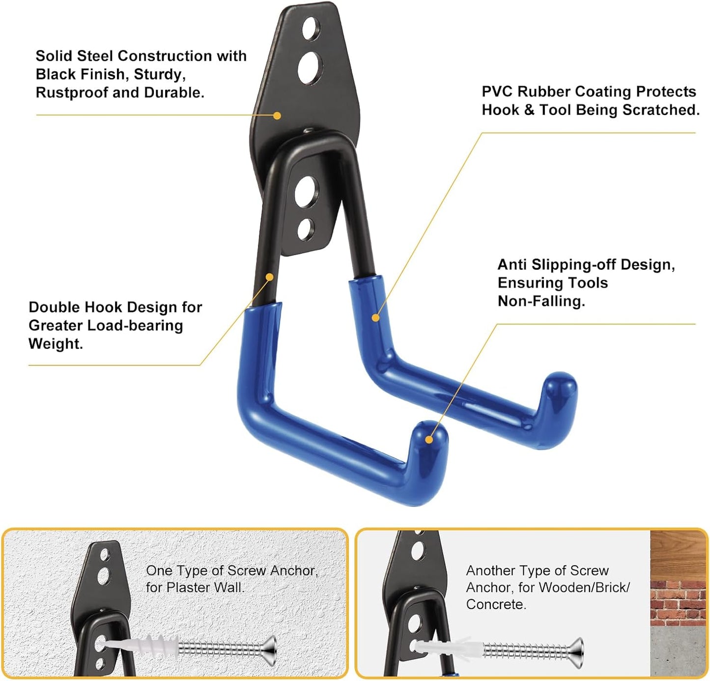 Garage Hook Heavy Duty Wall Storage Hangers, 30 Pack Garage Storage Hooks Steel Tool Blue for Ladders, Ropes, Garden Tools