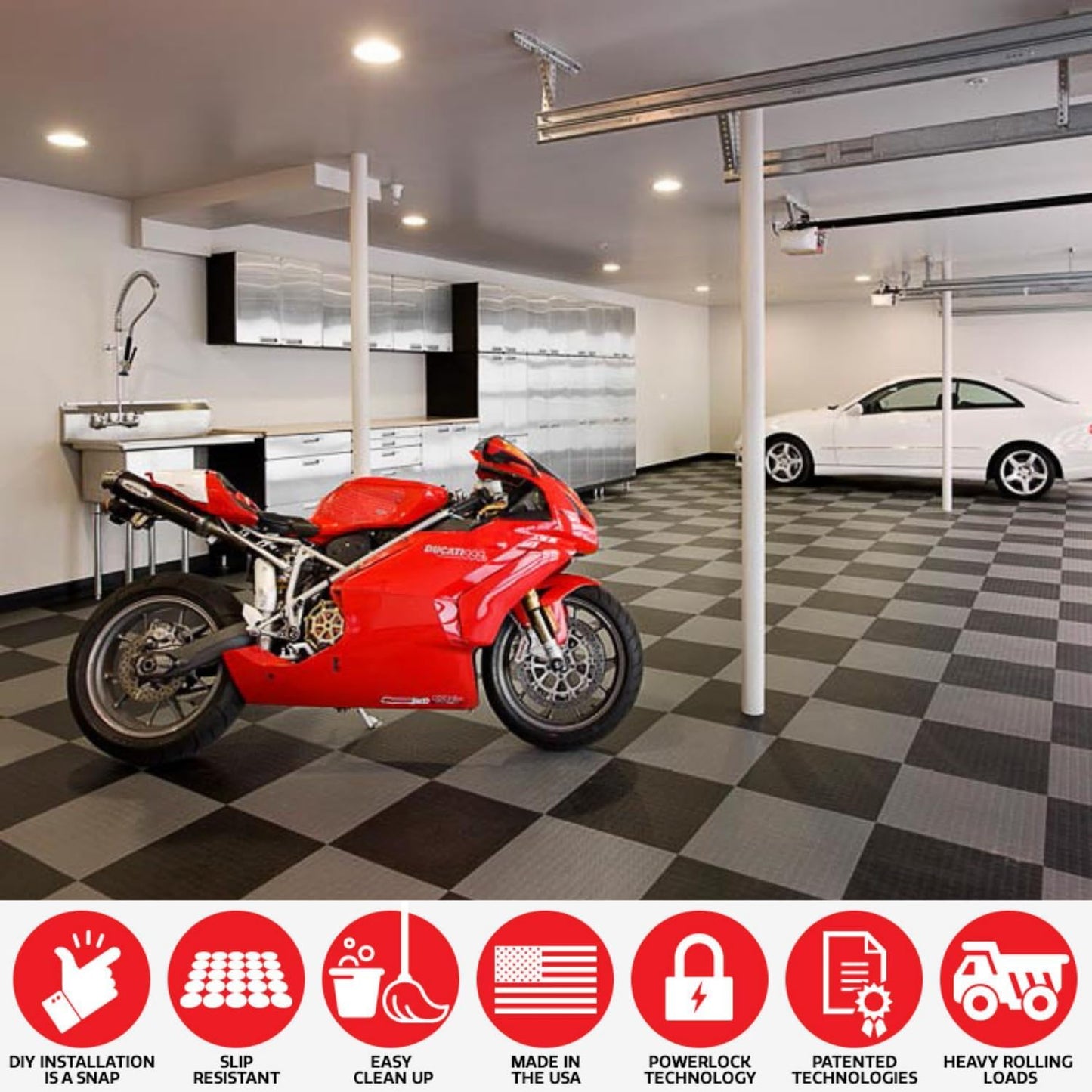 Big Floors GarageDeck Coin Pattern, Durable Copolymer Interlocking Modular Non-Slip Garage Flooring Tile (Alloy, 48 Pack of 12 x 12" Tiles)
