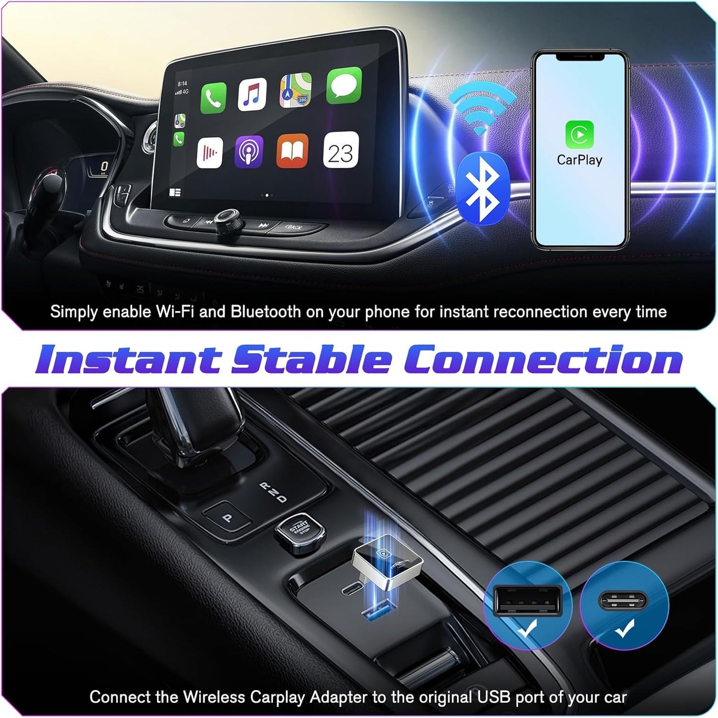 Mini Wireless Carplay Adapter for iPhone, 2025 Stable Universal carplay Adapter, Fast Convert Factory Wired to Wireless CarPlay Dongle Cars for Apple for iOS