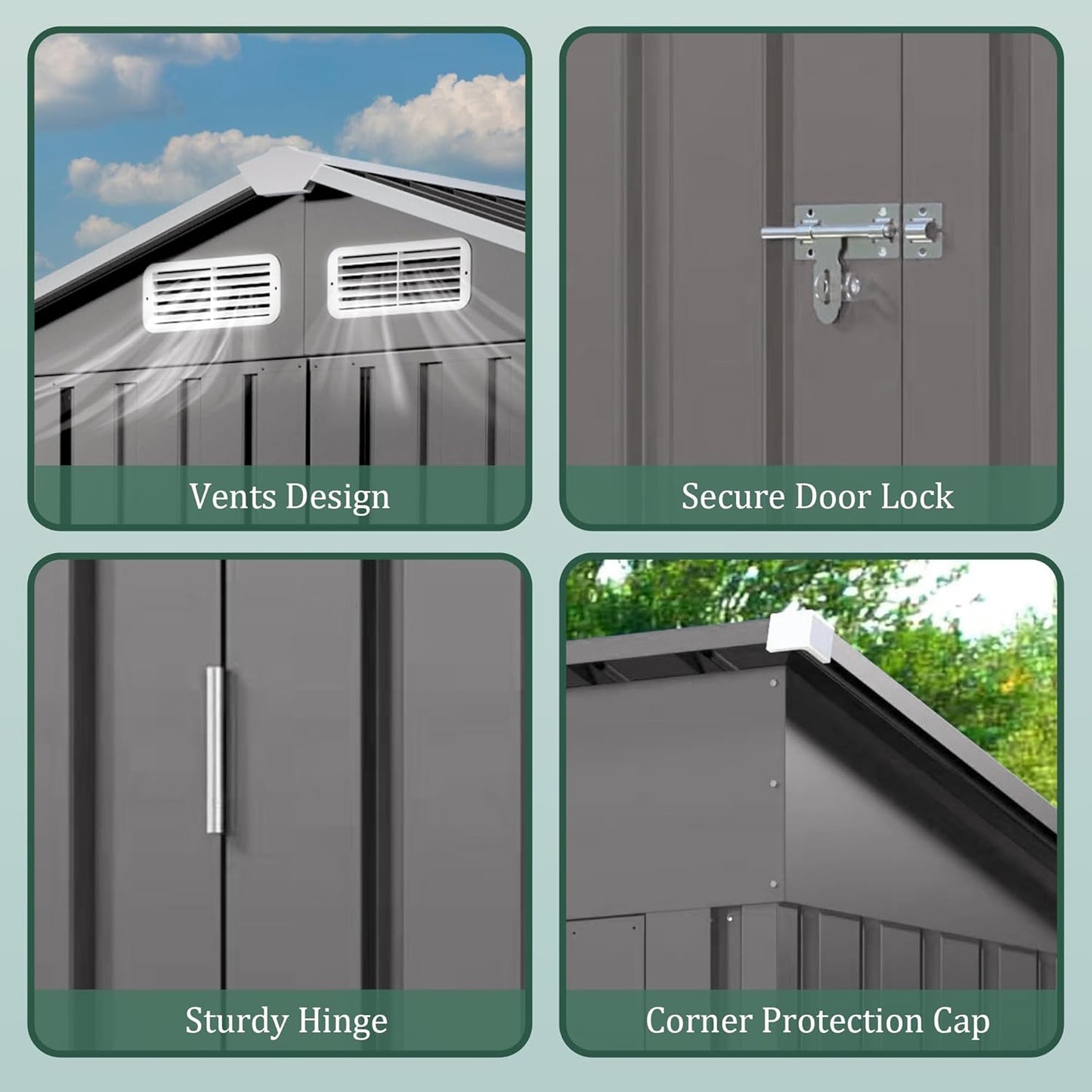 5x3x6FT Outdoor Storage Shed, Galvanized Steel Garden Shed with Lockable Door & Window, Waterproof Metal Tool Storage for Garden, Backyard, Patio, Lawn(Peak Roof)