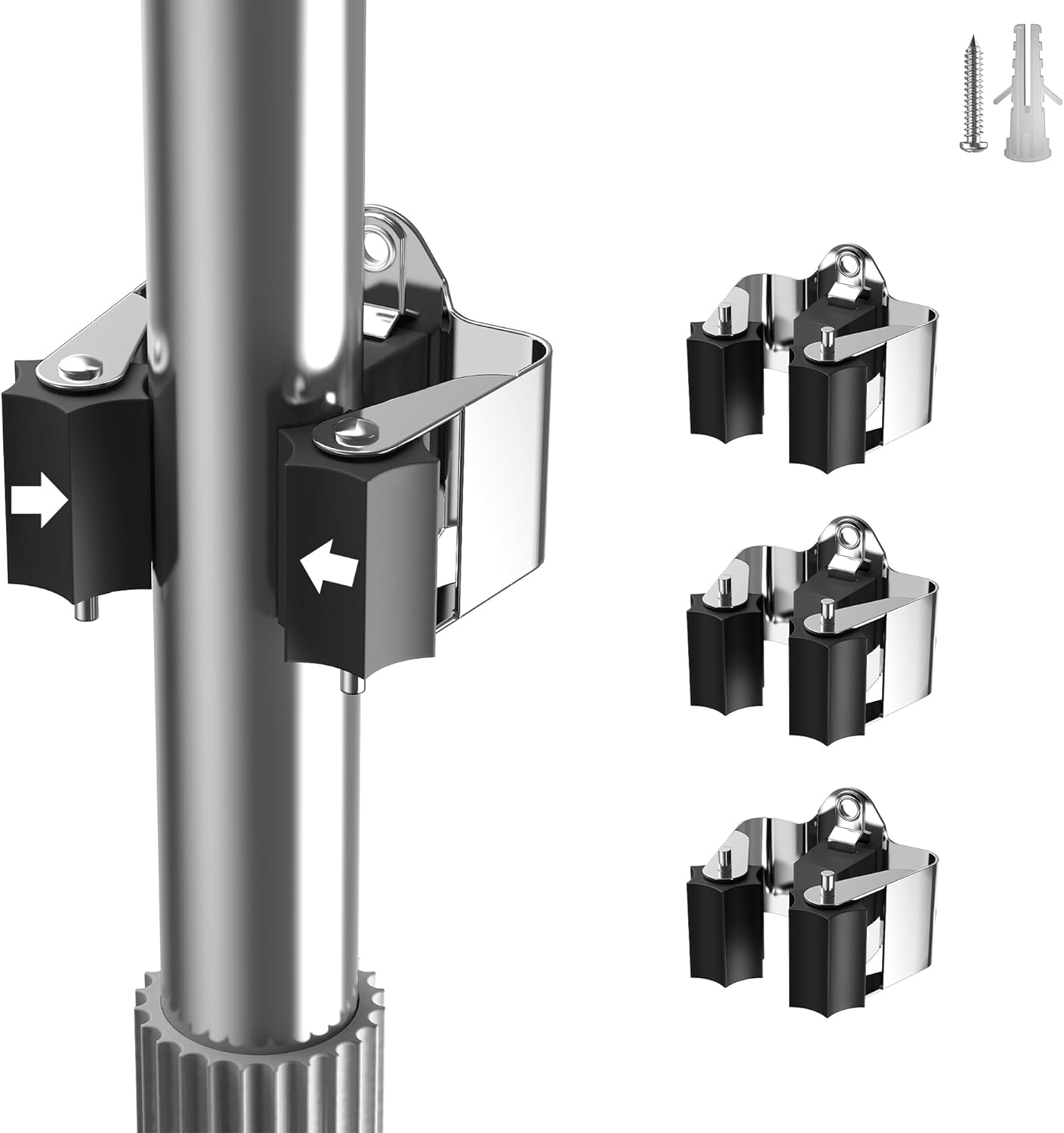 Broom Holder Wall Mount – 3 Pack Broom Rack with Star Shaped Rubber Rollers & Nickel Plated Brackets for Strong Grip and Long Life – Ideal for Garden Tools Organization