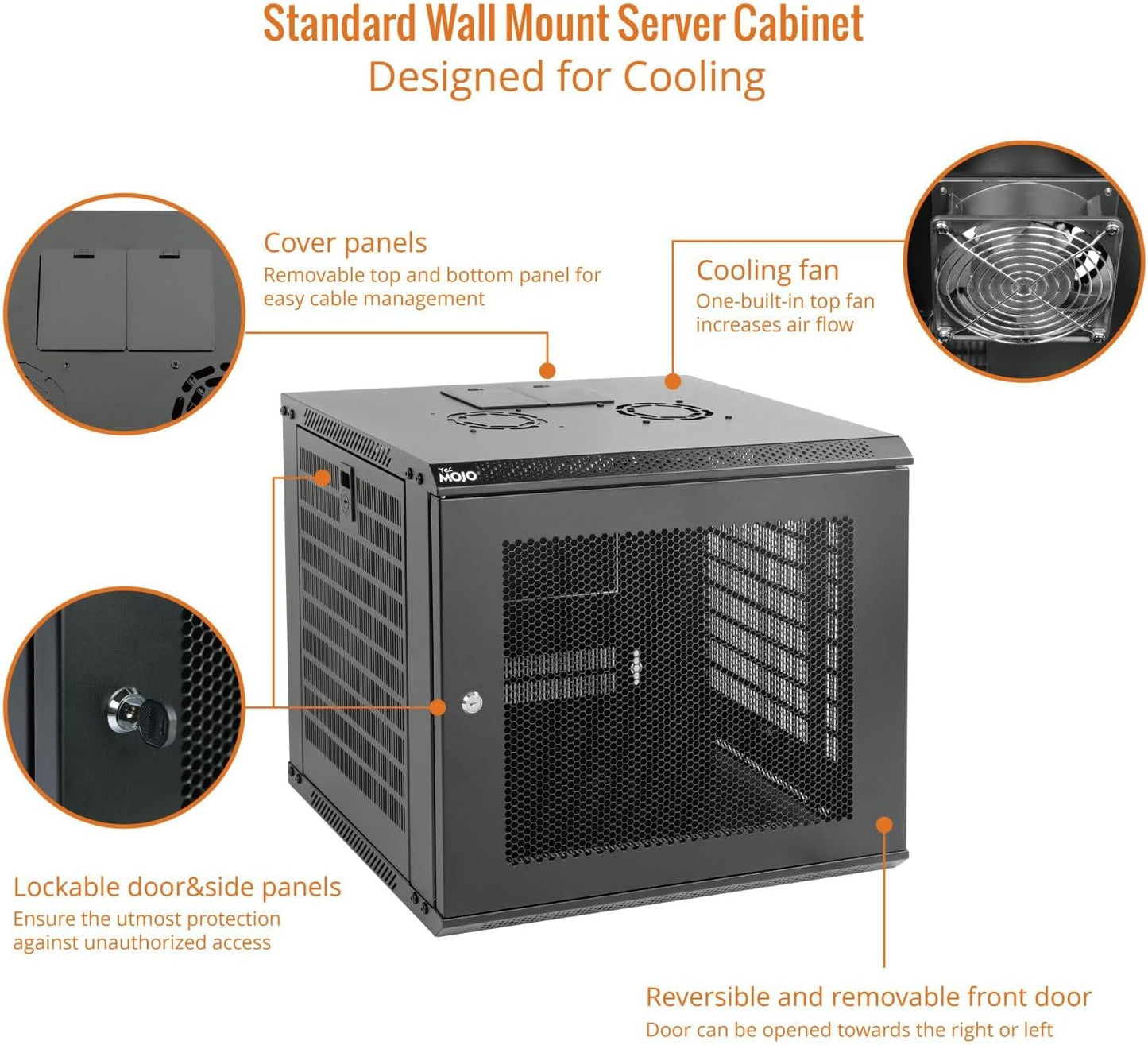 Tecmojo 9U Wall Mount Rack Network Cabinet for 19" IT Equipment,with Lockable Mesh Door and Side Panels,Cooling Fan,17.7inch Depth,Black